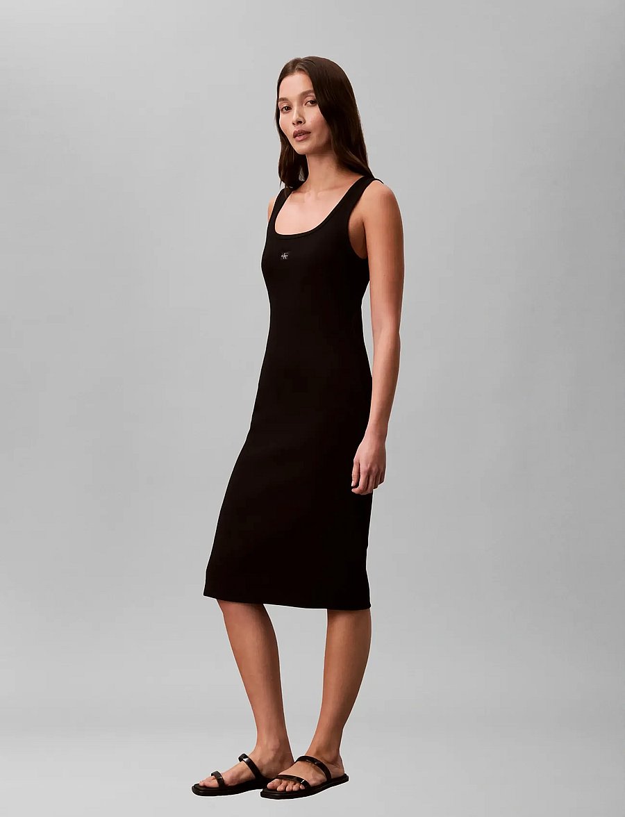 Calvin Klein Jeans - SL BABY RIB WOVEN LABEL SQUARE N - bodycon dresses - black - 5