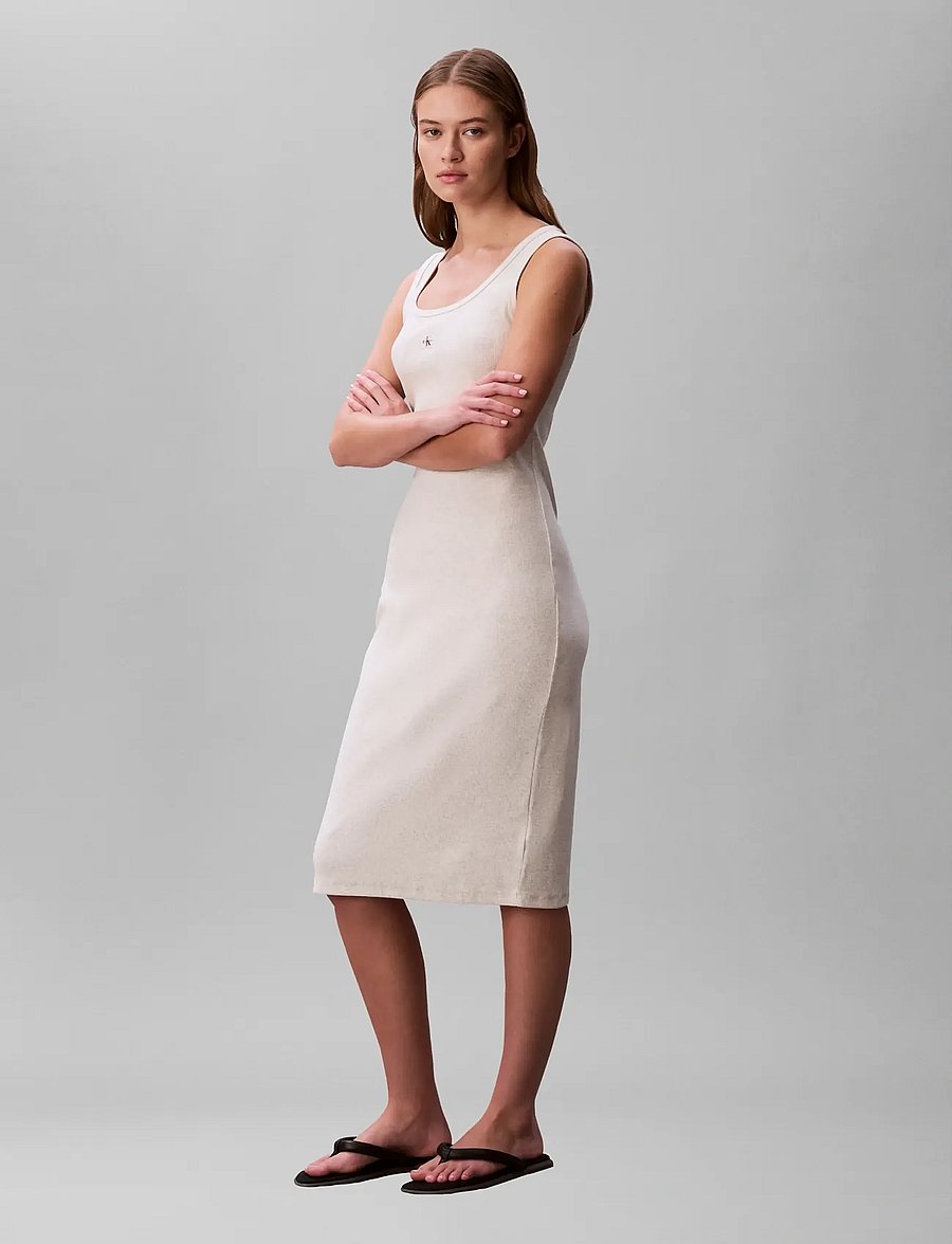Calvin Klein Jeans - SL BABY RIB WOVEN LABEL SQUARE N - etuikleider - vanilla heather - 3