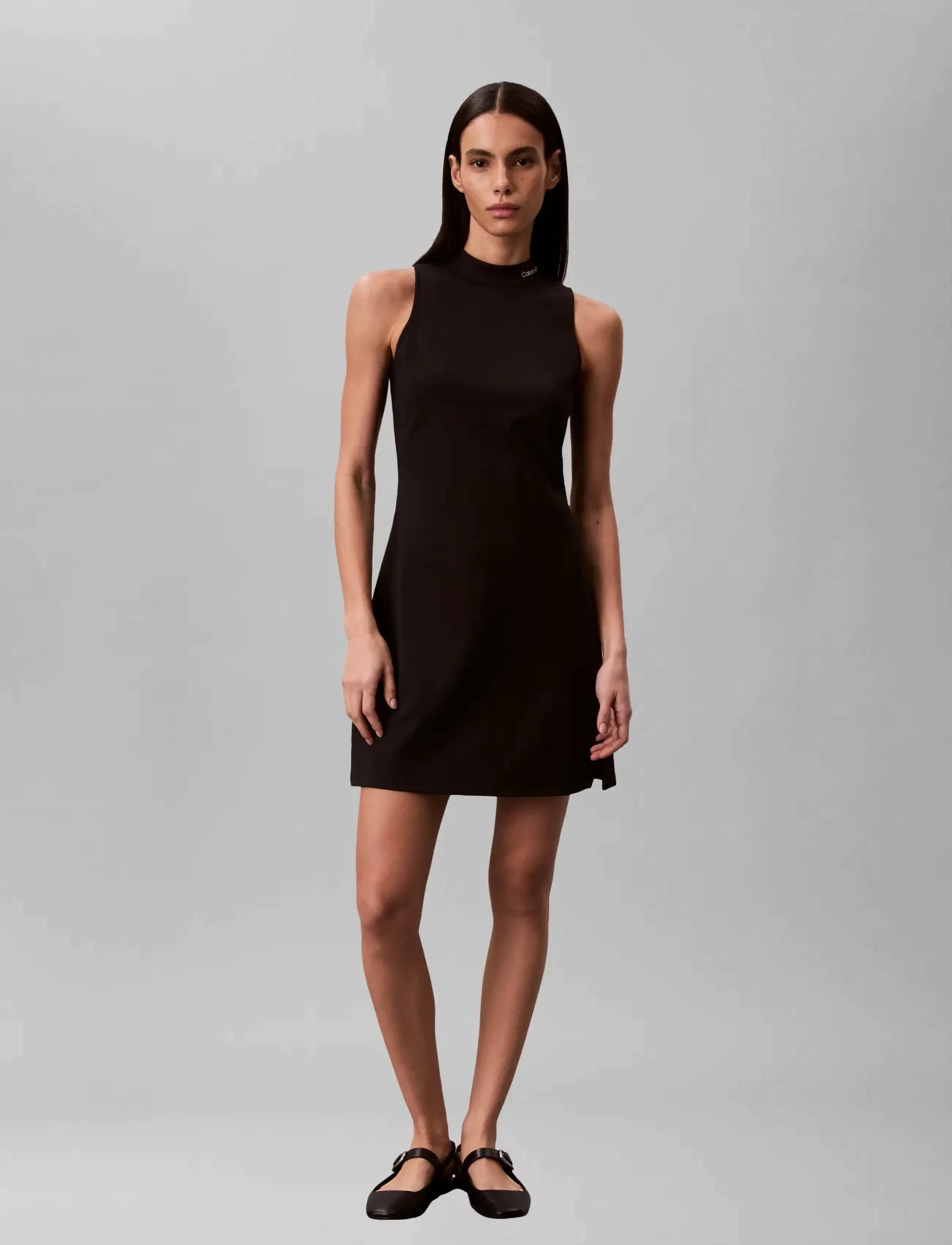 Calvin Klein Jeans Sl Interlock Mock Nk Mini Dress, L, Black, Kjoler > Kort Kjole, Dame