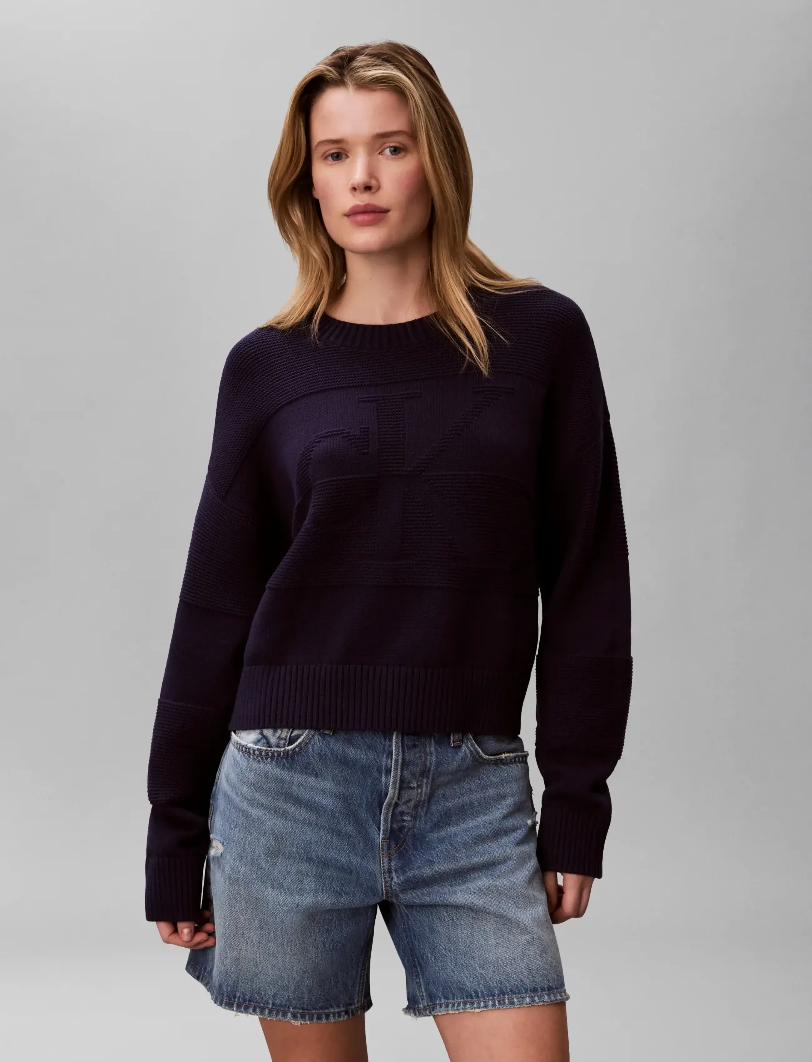 Calvin Klein Jeans - LS TONAL LOGO SWEATER - sviitrid - evening blue - 3