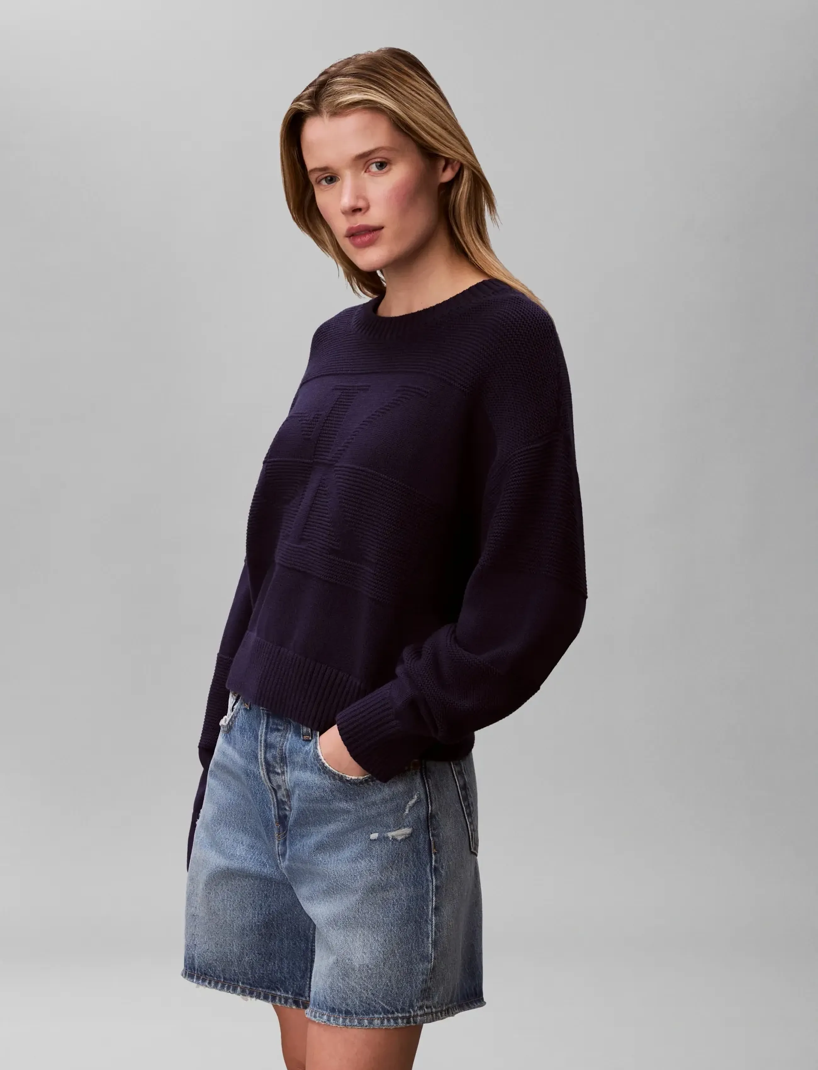Calvin Klein Jeans - LS TONAL LOGO SWEATER - sviitrid - evening blue - 4
