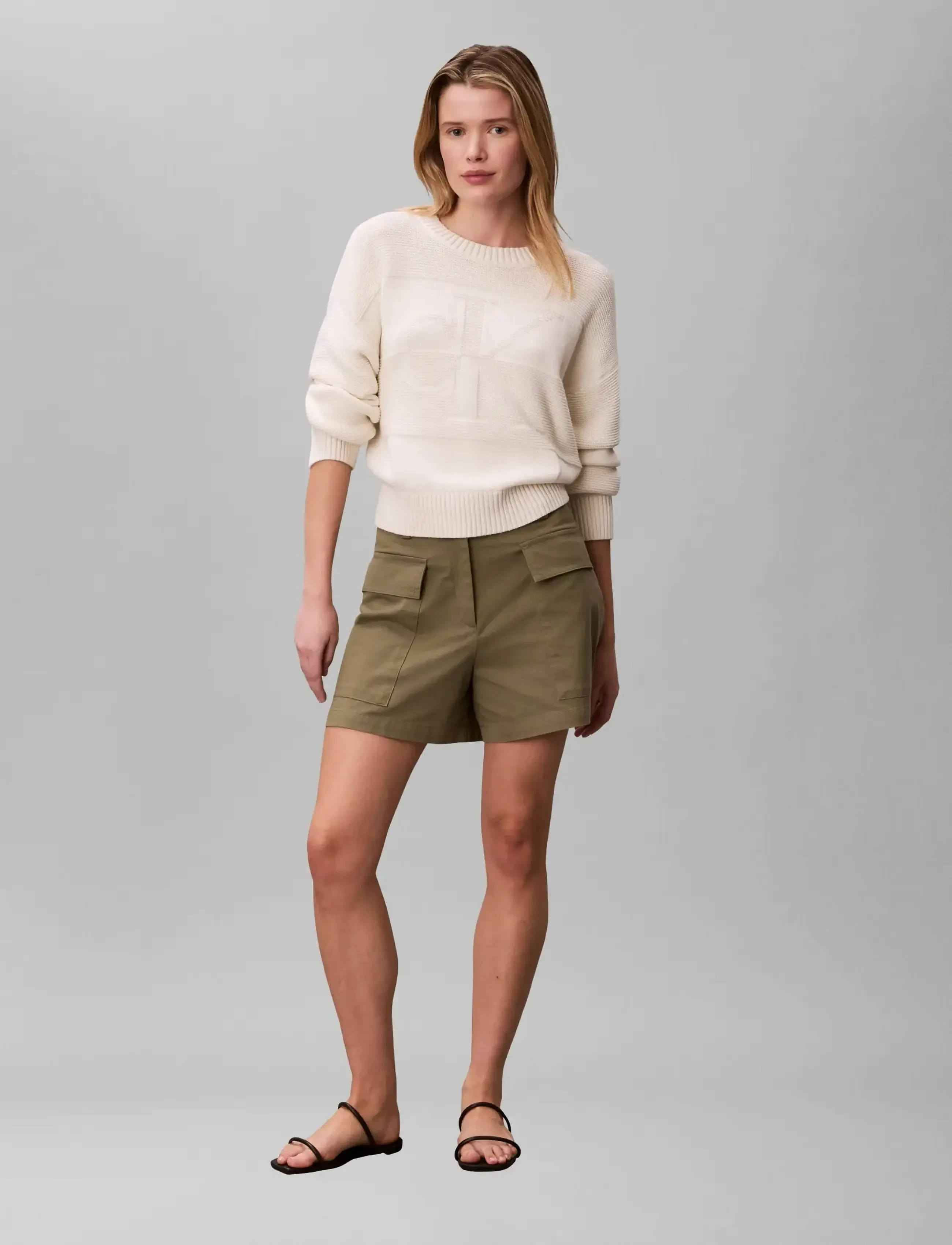 Calvin Klein Jeans Ls Tonal Logo Sweater, XL, Knitwear, Creme - Jumpers, Frauen