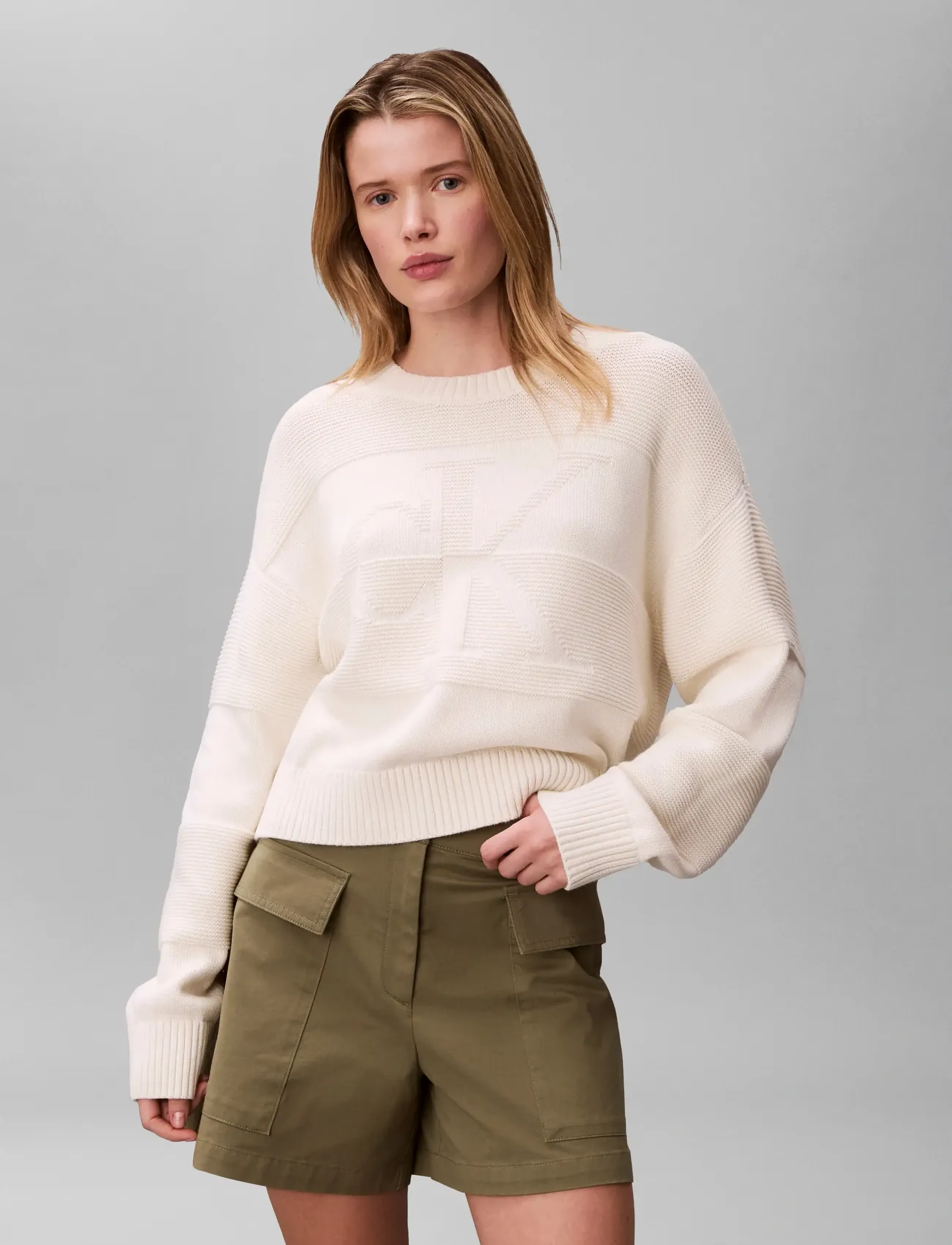 Calvin Klein Jeans - LS TONAL LOGO SWEATER - striktrøjer - tofu - 3