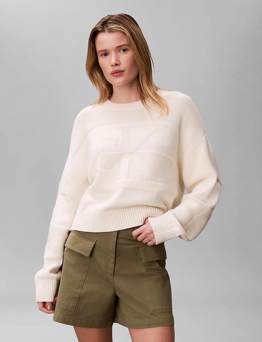 Calvin Klein Jeans - LS TONAL LOGO SWEATER - striktrøjer - tofu - 3