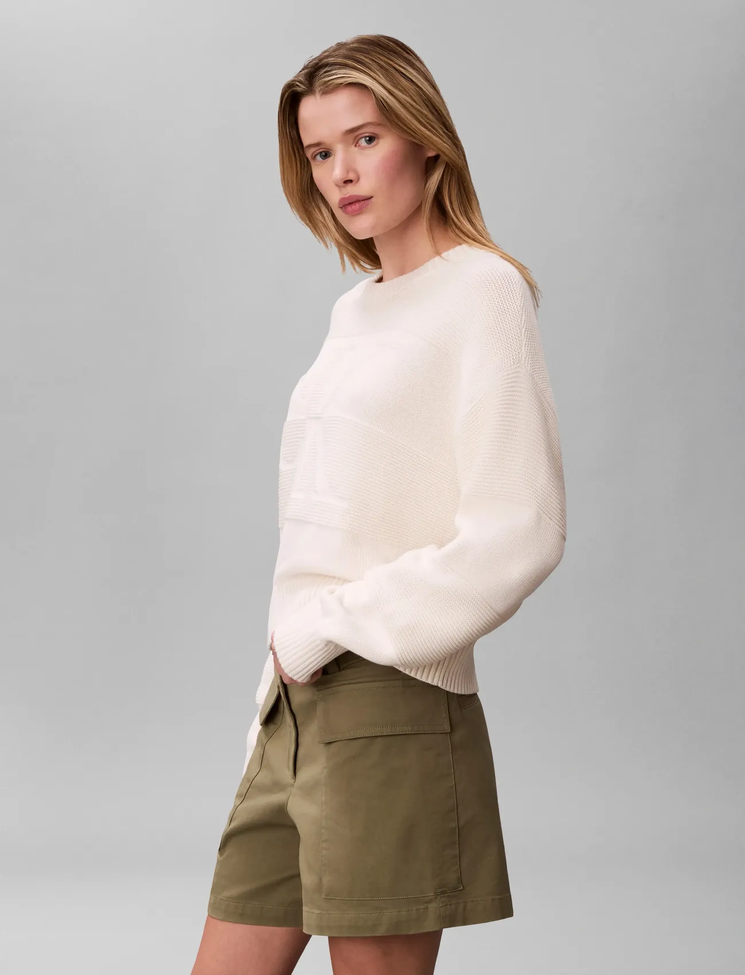 Calvin Klein Jeans - LS TONAL LOGO SWEATER - striktrøjer - tofu - 4