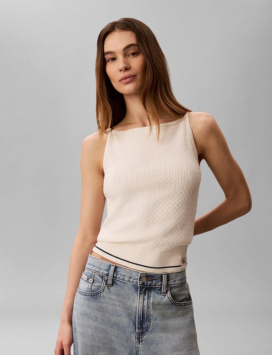 Calvin Klein Jeans - SL SLIM WOVEN LABEL CABLE TANK - tofu - 3