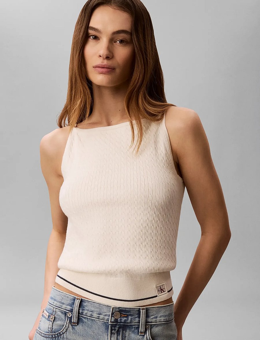 Calvin Klein Jeans - SL SLIM WOVEN LABEL CABLE TANK - tofu - 4