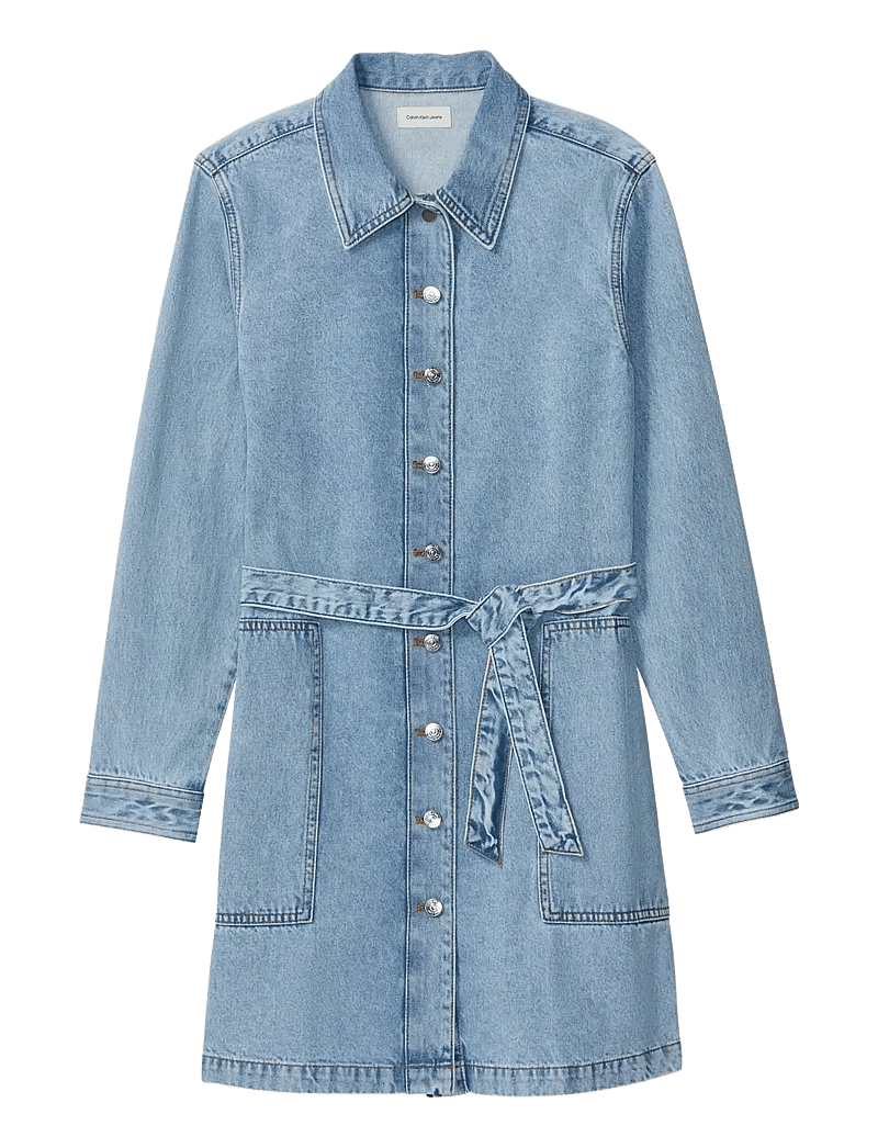 Calvin Klein Jeans - BELTED DENIM MINI DRESS COASTAL - särkkleidid - coastal light - 1