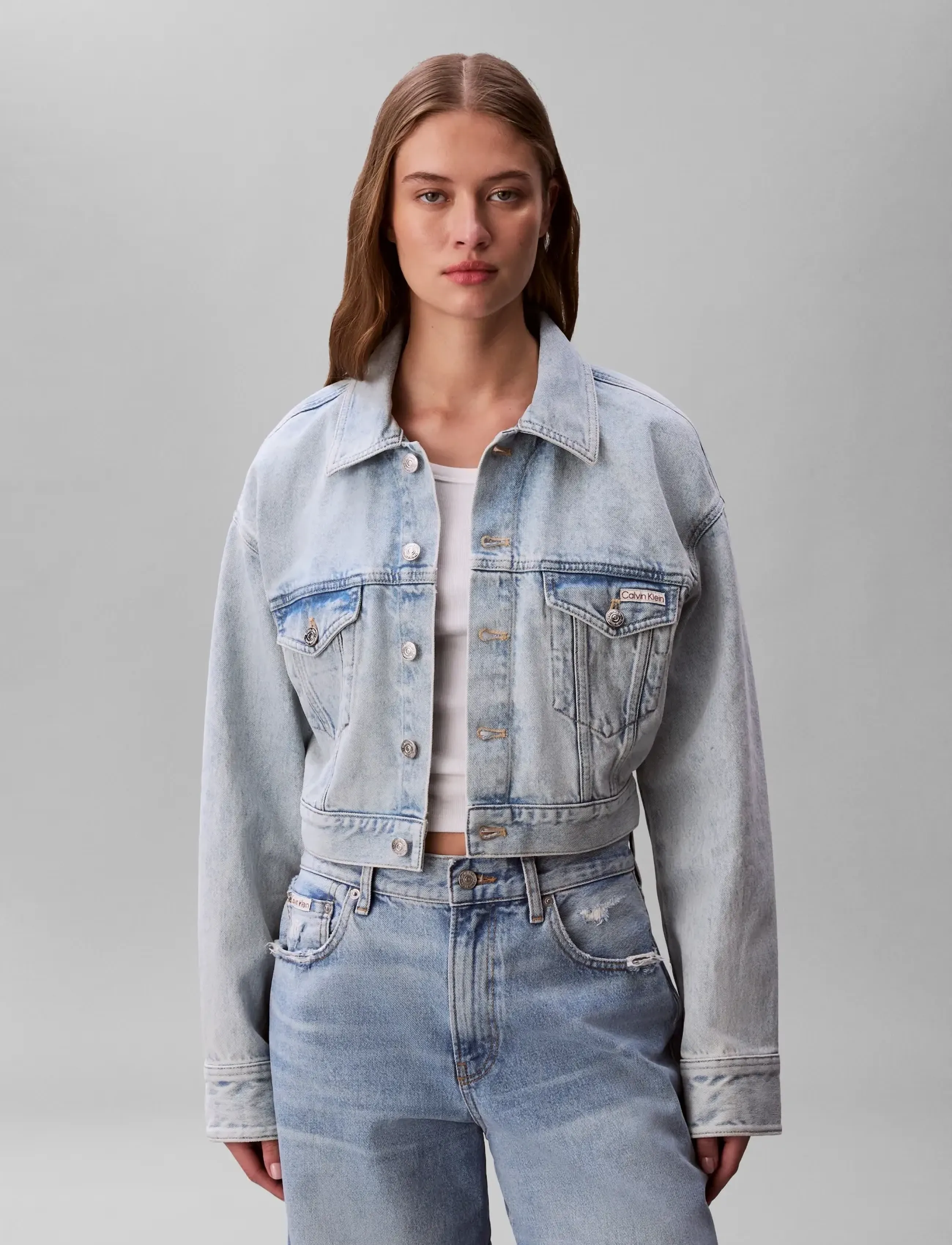 Calvin Klein Jeans - DENIM CROPPED TRUCKER BLEACHED B - forårsjakker - bleached blue - 3