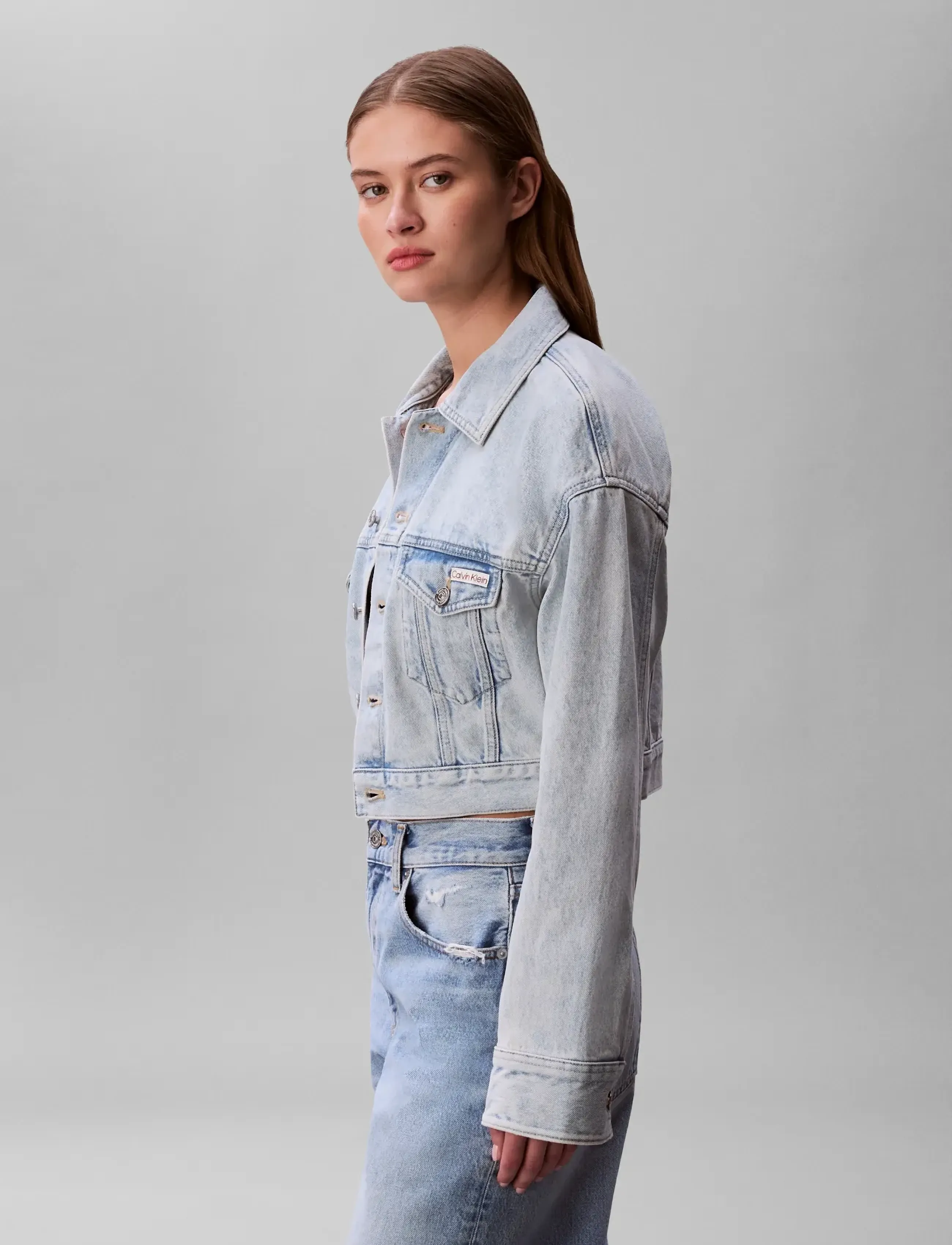 Calvin Klein Jeans - DENIM CROPPED TRUCKER BLEACHED B - forårsjakker - bleached blue - 4