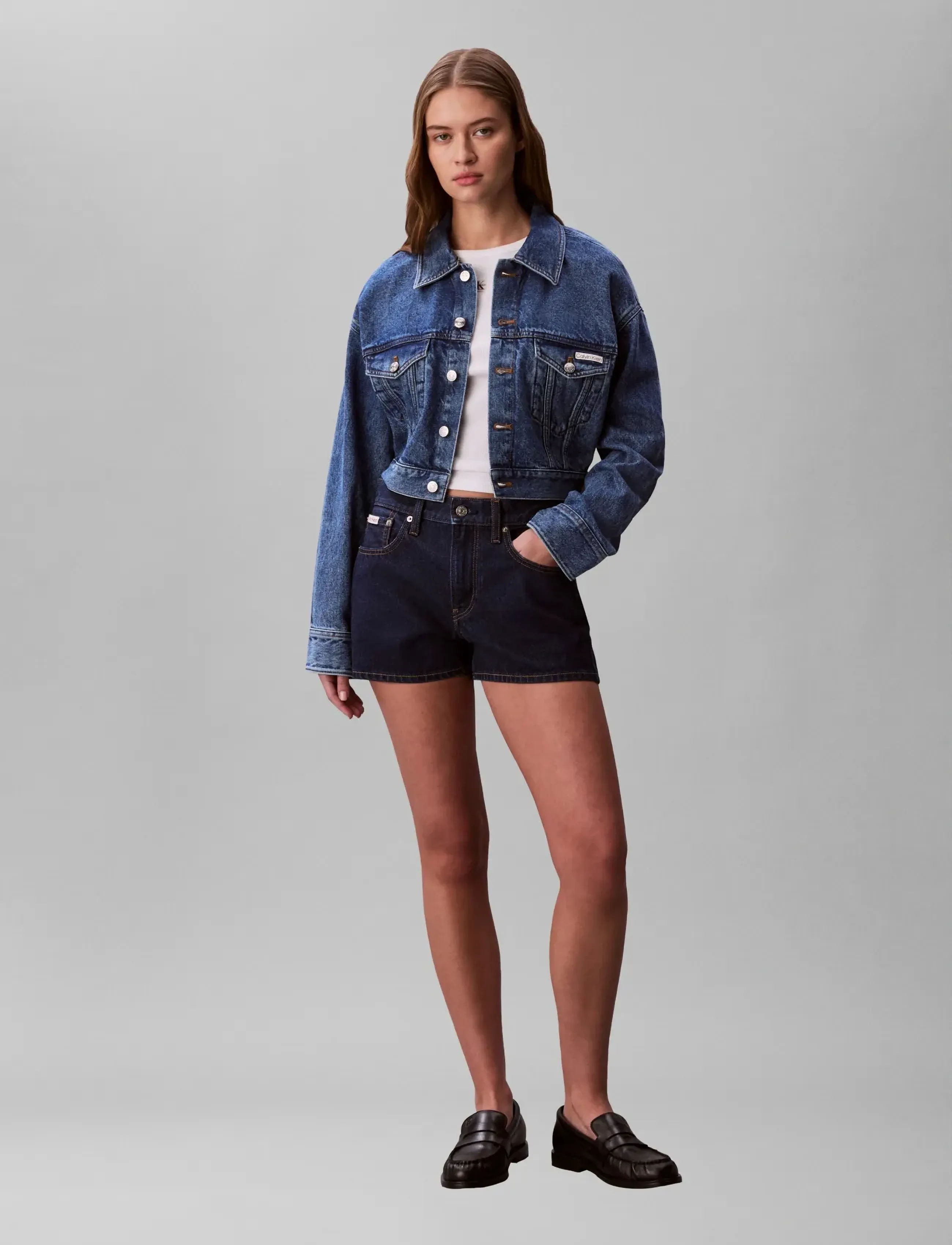 Calvin Klein Jeans Denim Cropped Trucker Blue Carol, S, Jackets, Blau - Denim, Frauen