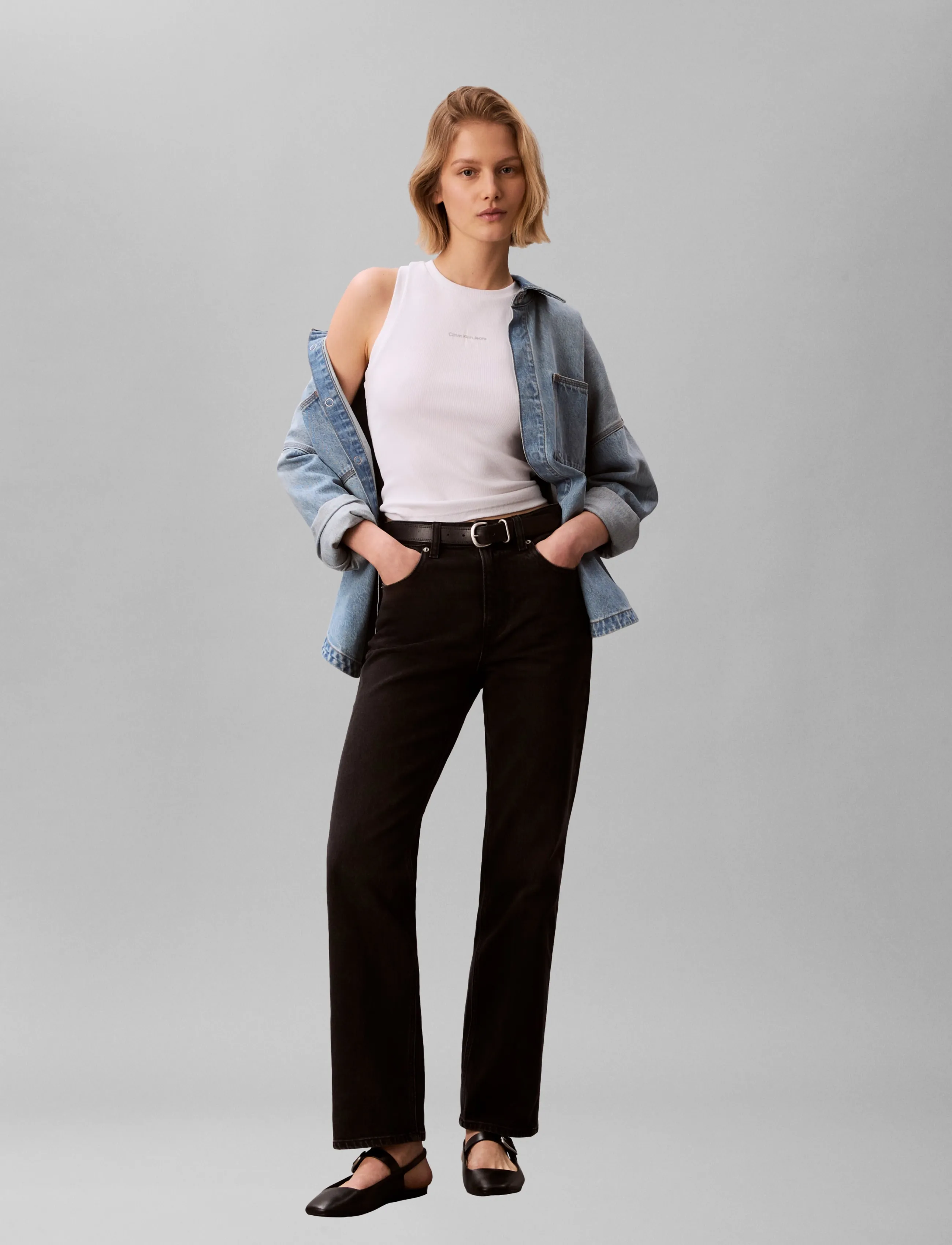 Calvin Klein Jeans HIGH RISE STRAIGHT MIDNIGHT BLAC - Jeans - MIDNIGHT BLACK / black
