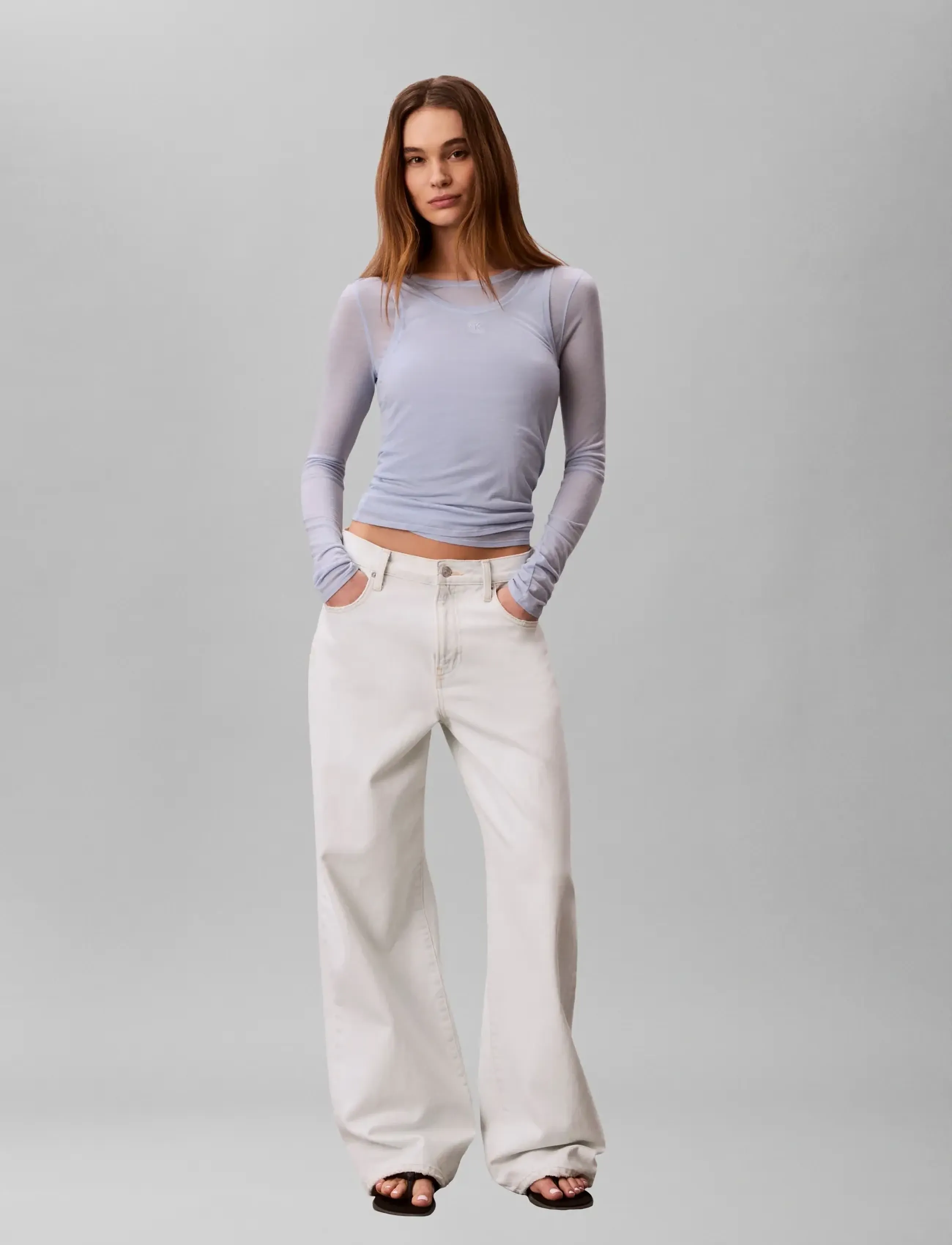 Calvin Klein Jeans THE WIDE LEG BLEACHED LIGHT - Kläder - BLEACHED LIGHT / white