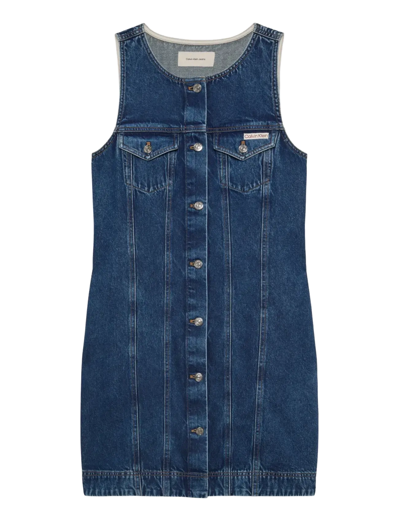 CALVIN KLEIN JEANS Whs Slvls Mini Trucker Kleid Mad Blau - L - Damen