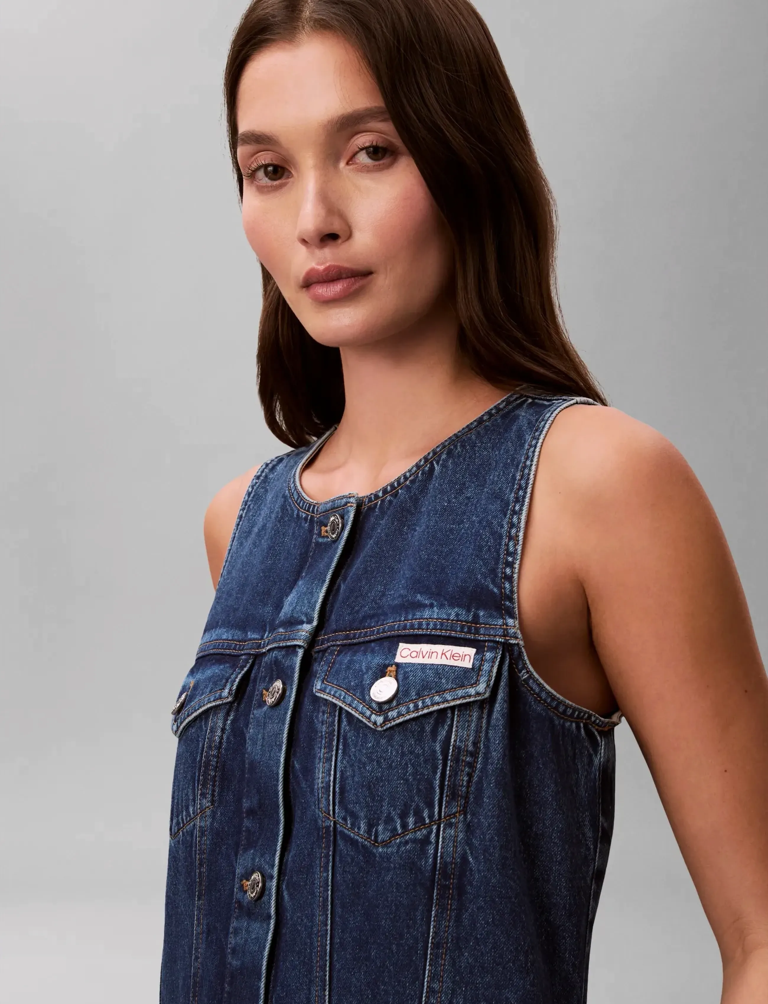 Calvin Klein Jeans - WHS SLVLS MINI TRUCKER DRESS MAD - jeanskleider - madden blue - 2