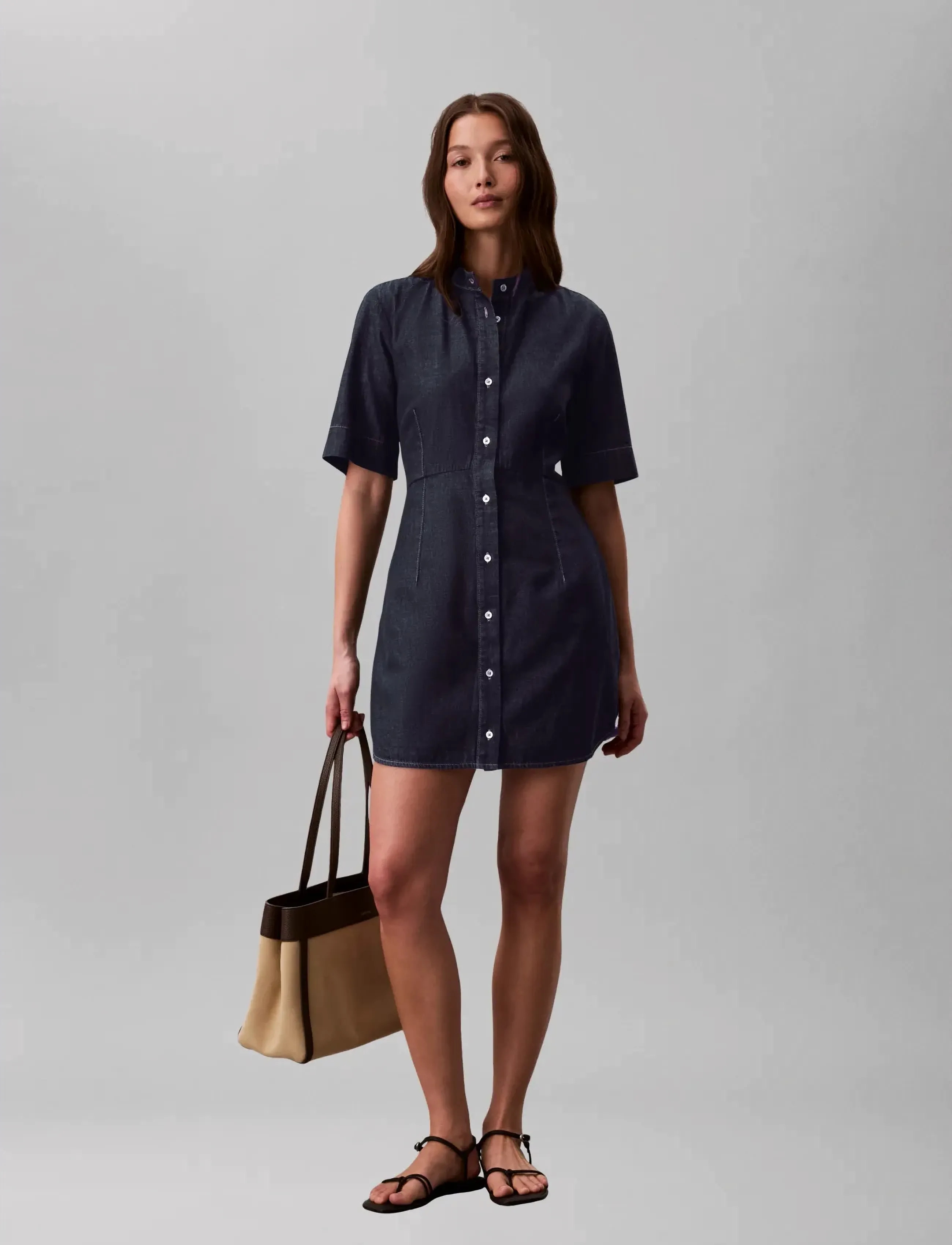 Calvin Klein Jeans Short Sleeve Shirt Dress Rinse, XXS, Dresses, Marineblau - Dress, Frauen
