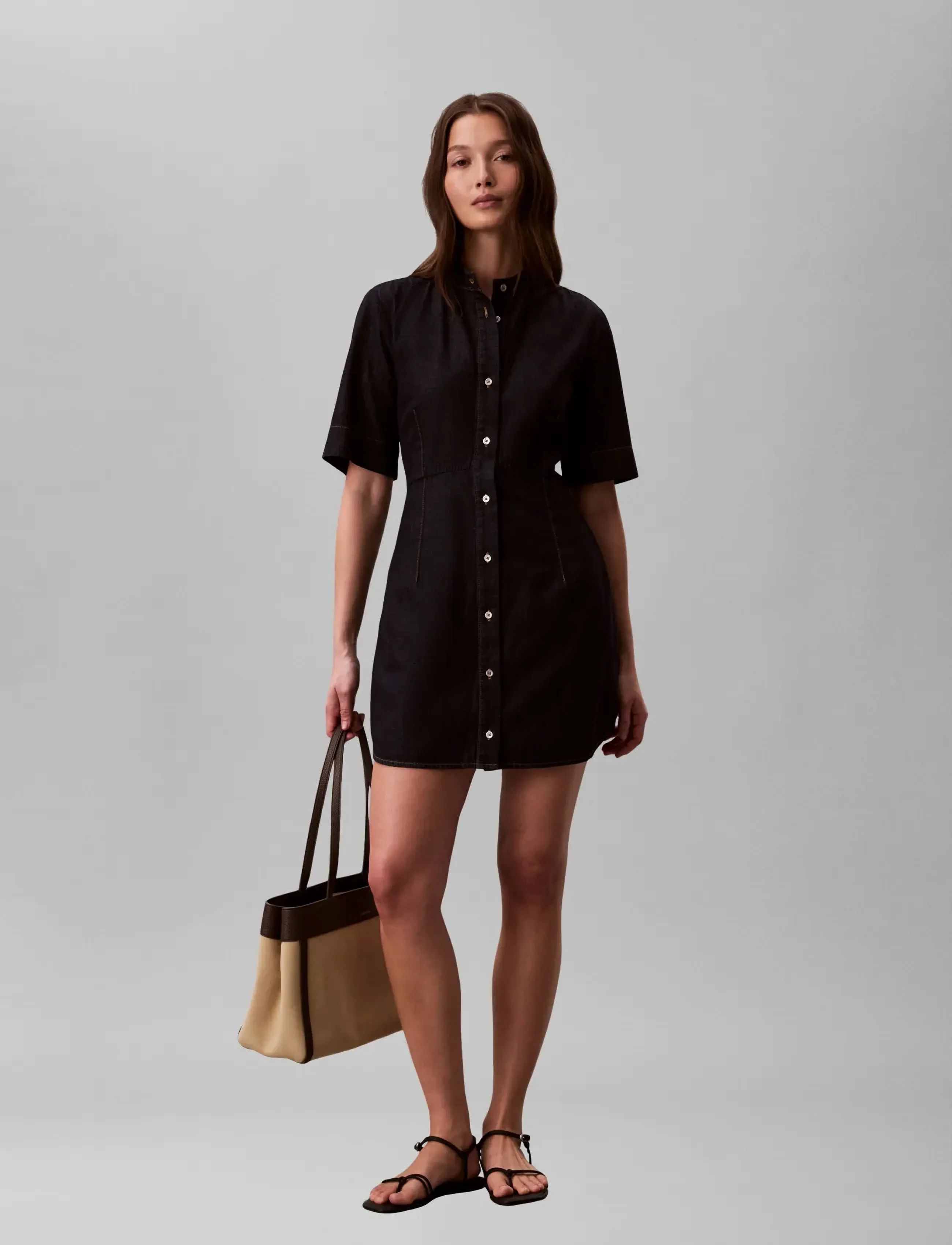 Calvin Klein Jeans SHORT SLEEVE SHIRT DRESS RINSE - Nyheter - RINSE / navy