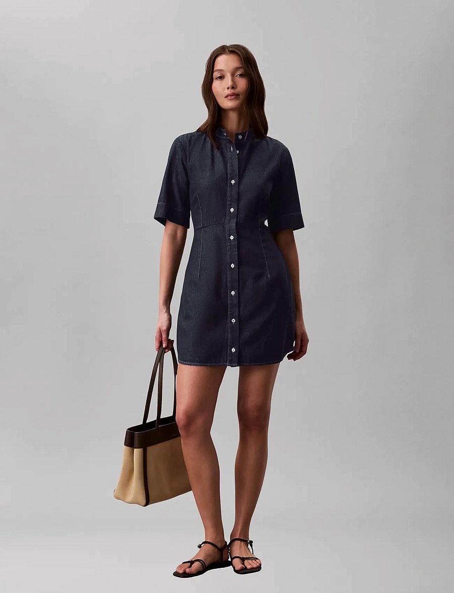 Calvin Klein Jeans - SHORT SLEEVE SHIRT DRESS RINSE - jeanskleider - rinse - 0