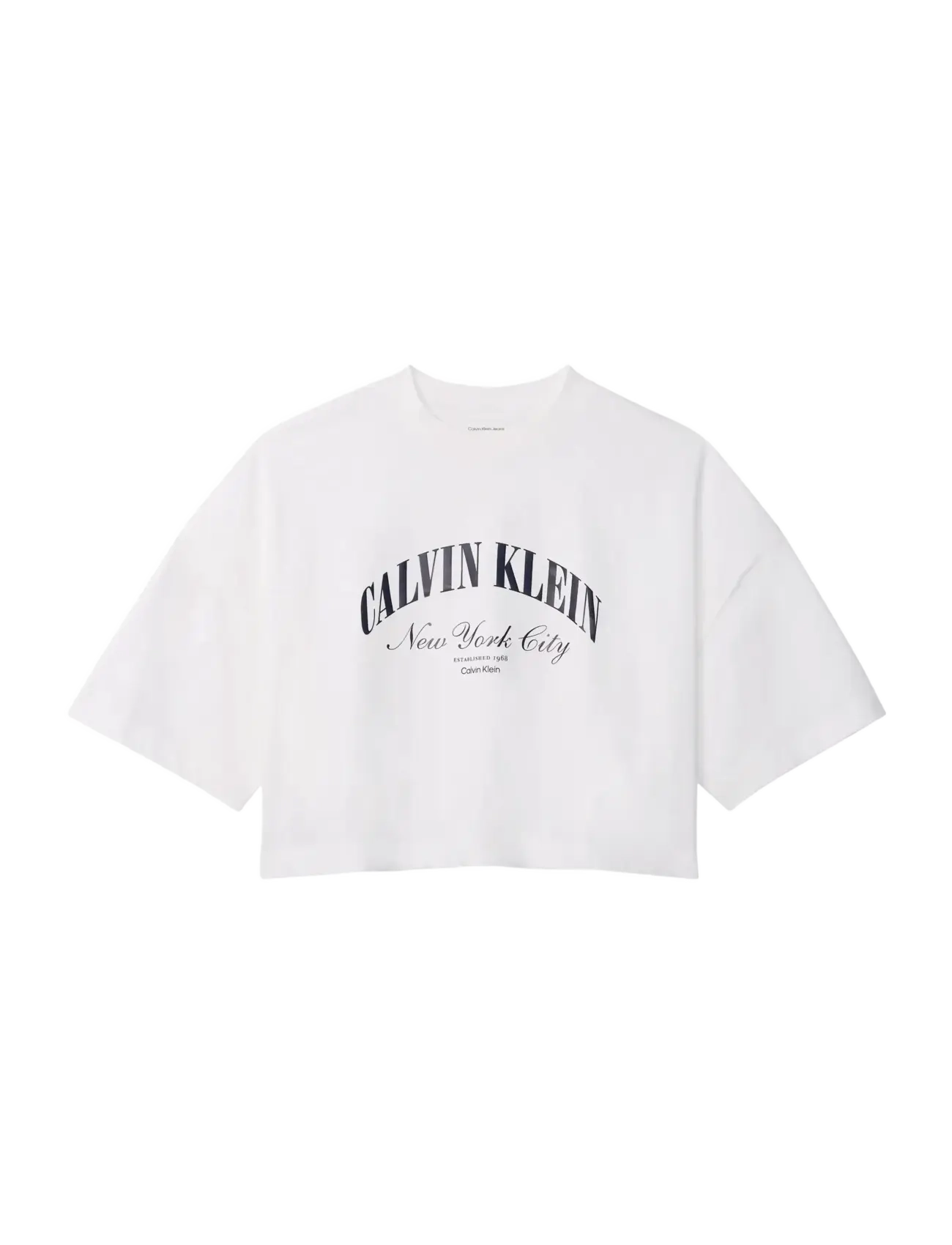 Calvin Klein Jeans SS CROPPED BOXY HERITAGE CREST L - Tøj - BRIGHT WHITE / white