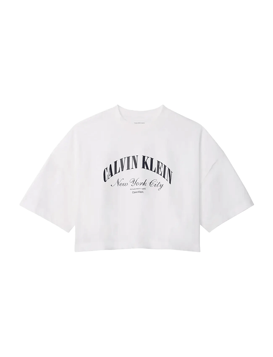 Calvin Klein Jeans - SS CROPPED BOXY HERITAGE CREST L - crop tops - bright white - 1