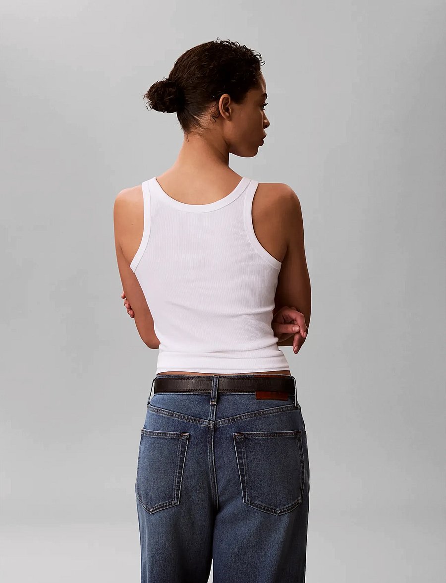 Calvin Klein Jeans - CONTOUR 2X2 RIB GRAPHIC TANK - varrukateta topid - bright white - 2