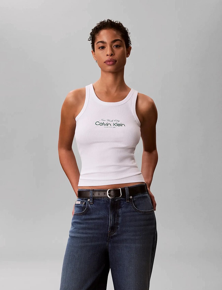 Calvin Klein Jeans - CONTOUR 2X2 RIB GRAPHIC TANK - varrukateta topid - bright white - 3