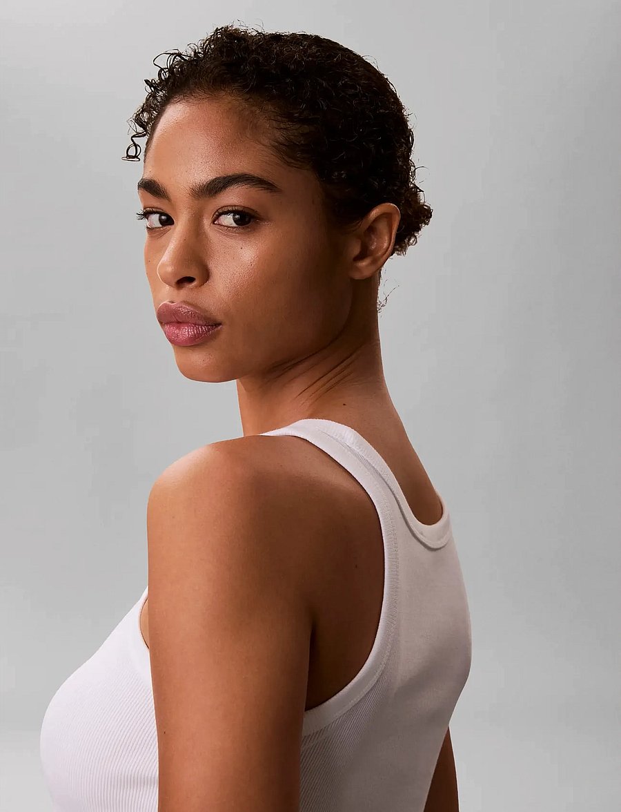 Calvin Klein Jeans - CONTOUR 2X2 RIB GRAPHIC TANK - varrukateta topid - bright white - 4
