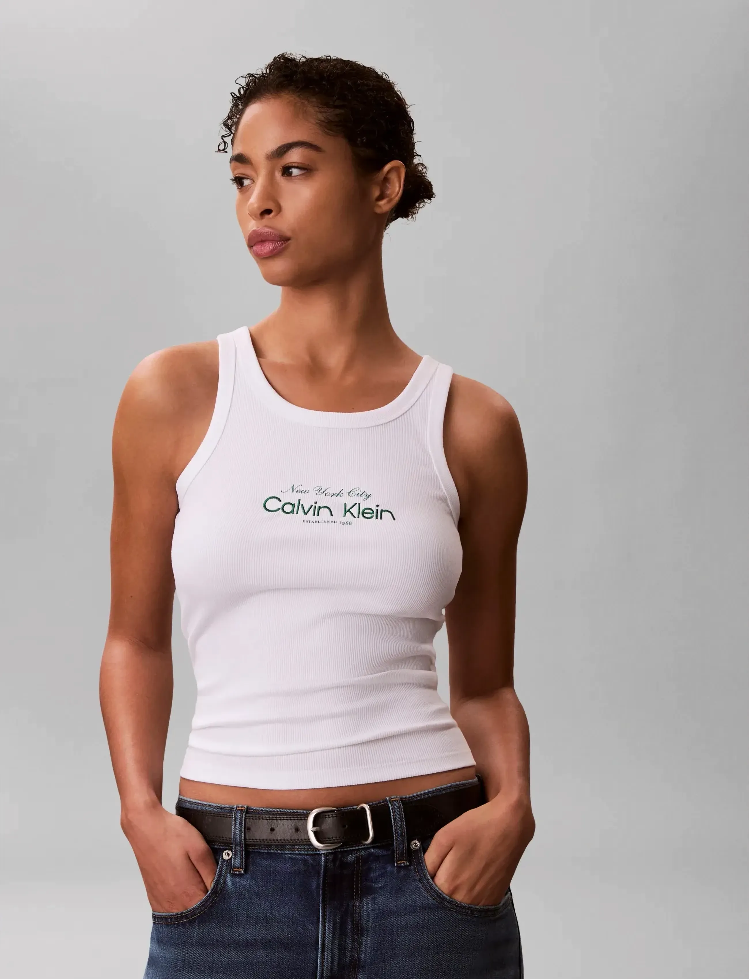 Calvin Klein Jeans - CONTOUR 2X2 RIB GRAPHIC TANK - tanktops - bright white - 5