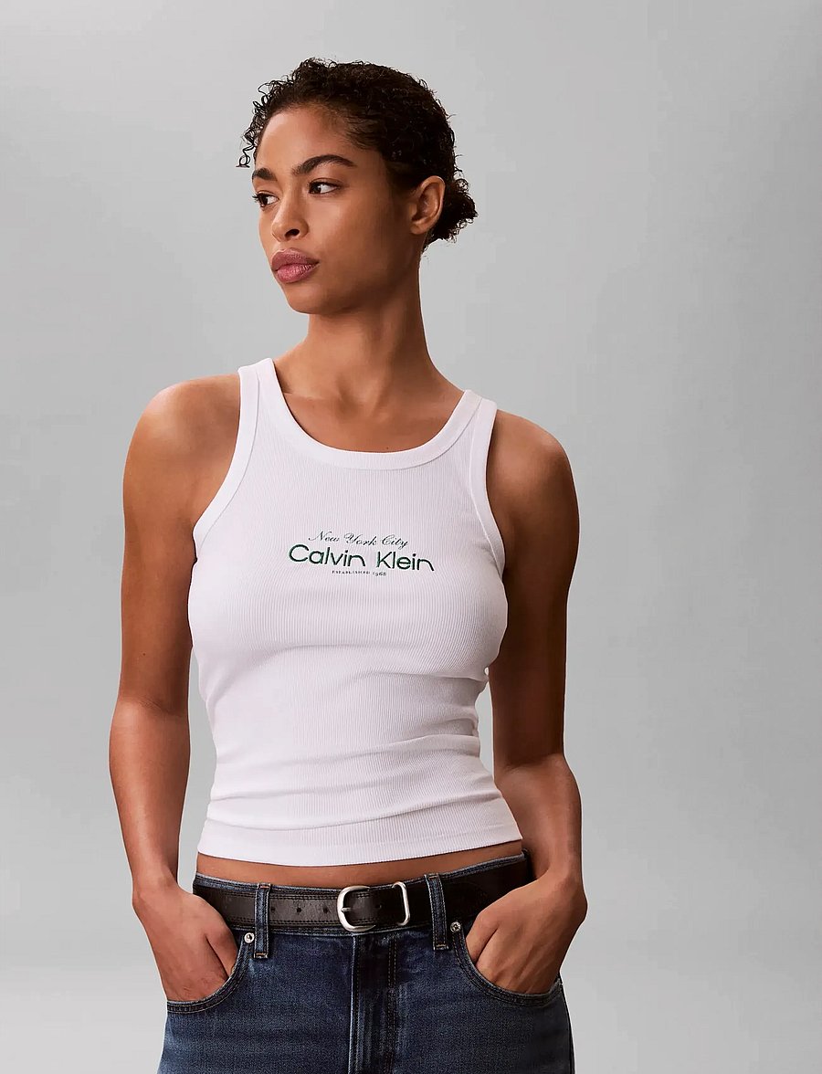Calvin Klein Jeans - CONTOUR 2X2 RIB GRAPHIC TANK - varrukateta topid - bright white - 5
