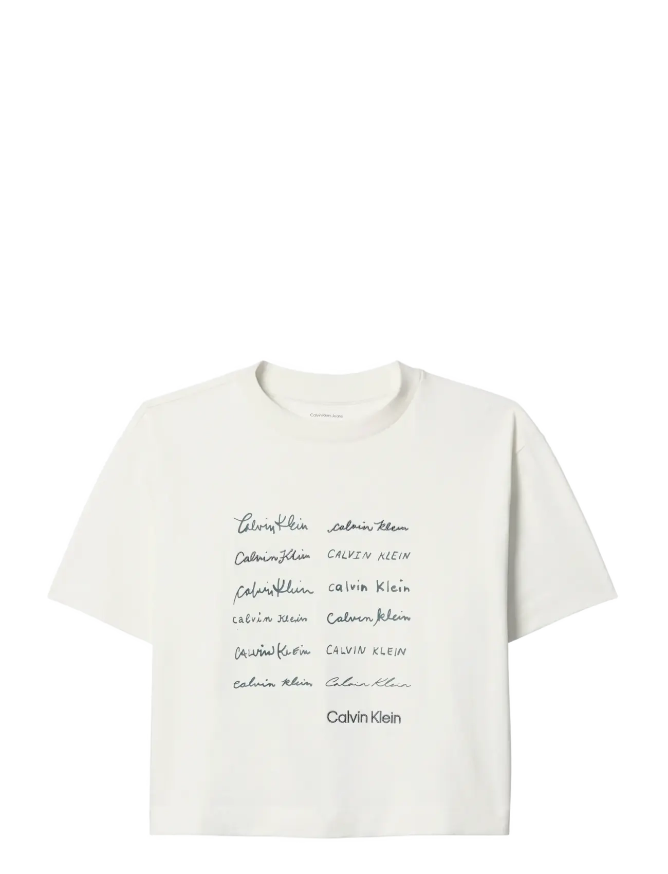 Calvin Klein Jeans SS CROPPED BOXY GRAPHIC TEE - Crop tops - TOFU / cream