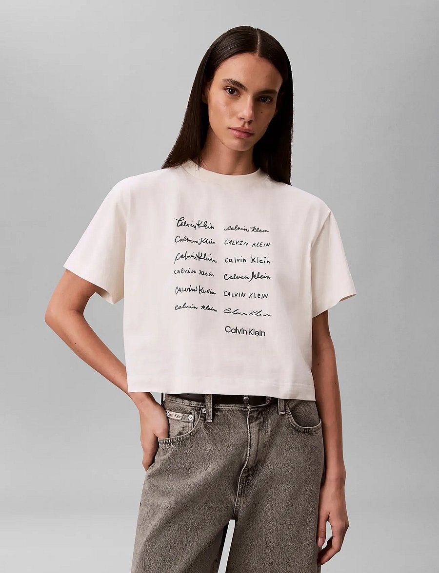 Calvin Klein Jeans - SS CROPPED BOXY GRAPHIC TEE - crop tops - tofu - 3
