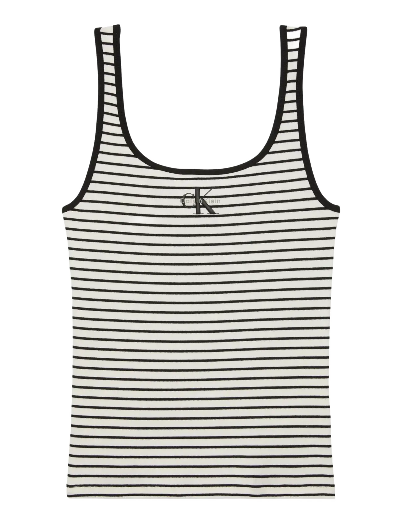 CALVIN KLEIN JEANS Gestreift Monologo Scoop Nk Rib Ta Schwarz - XXS - Damen