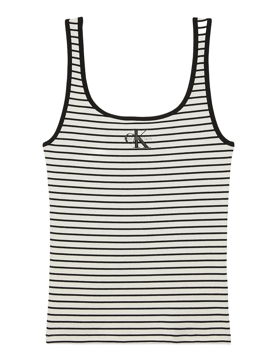 Calvin Klein Jeans - STRIPED MONOLOGO SCOOP NK RIB TA - tanktops - black stripe - 1