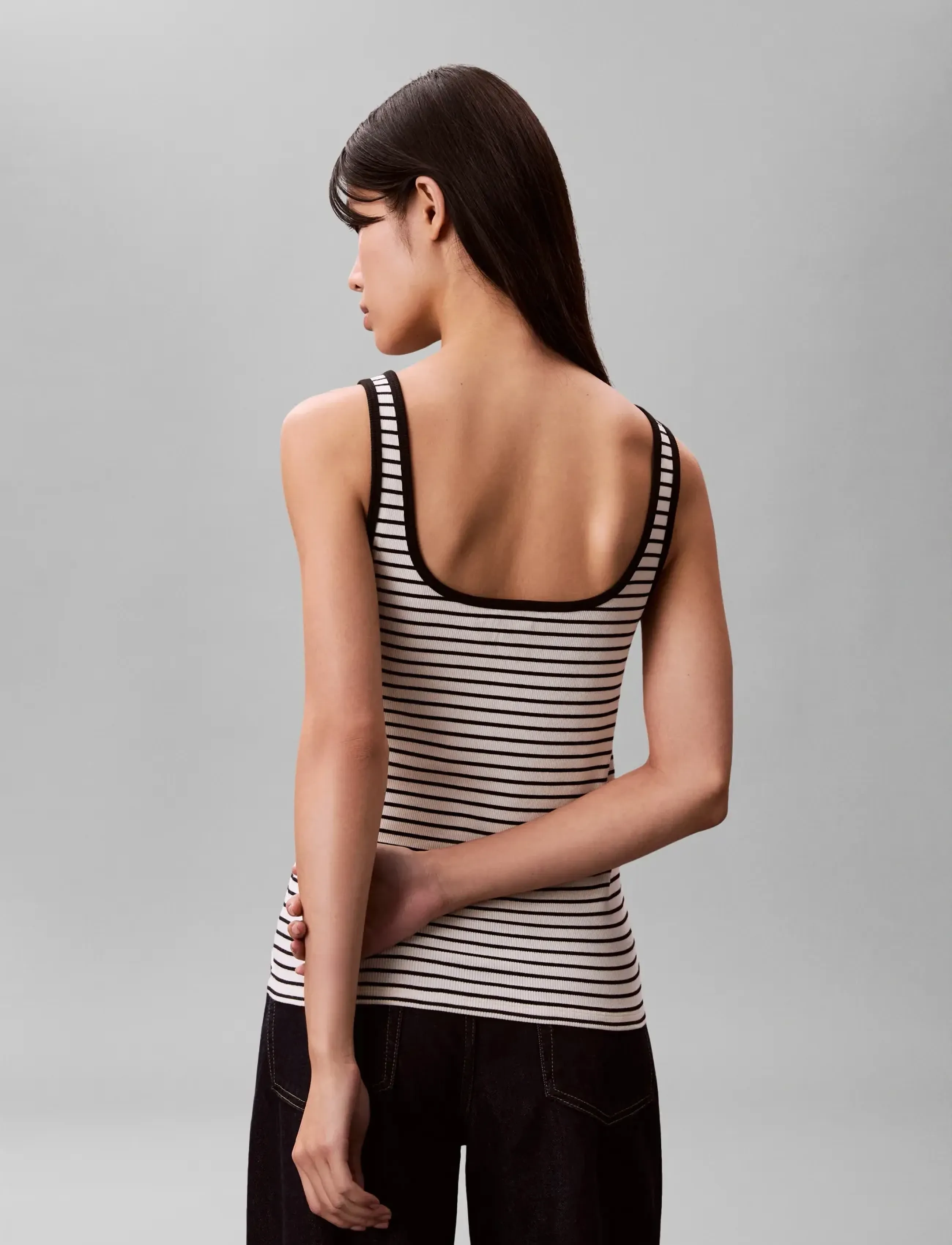 Calvin Klein Jeans - STRIPED MONOLOGO SCOOP NK RIB TA - tanktops - black stripe - 2