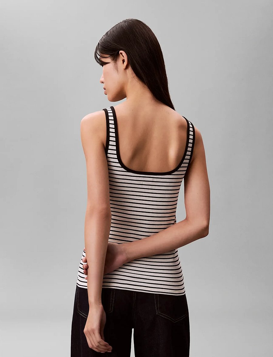 Calvin Klein Jeans - STRIPED MONOLOGO SCOOP NK RIB TA - tanktops - black stripe - 2