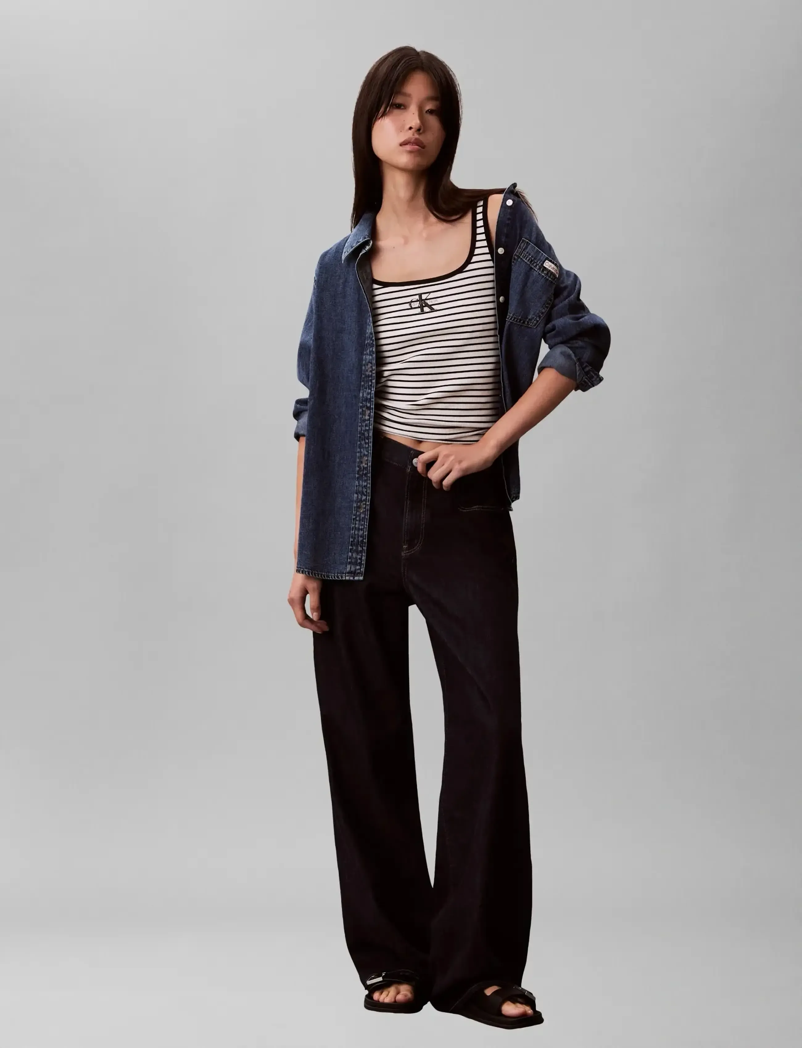 Calvin Klein Jeans - STRIPED MONOLOGO SCOOP NK RIB TA - tanktops - black stripe - 4