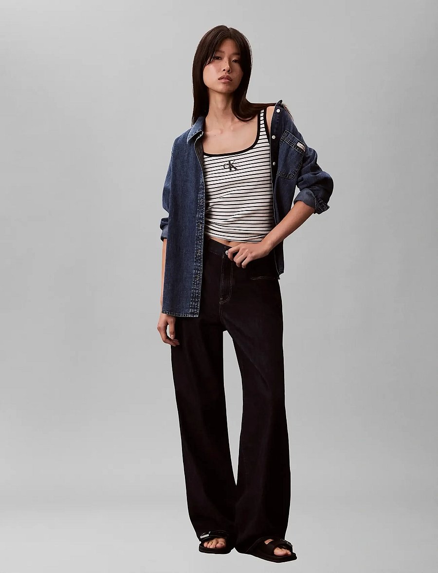 Calvin Klein Jeans - STRIPED MONOLOGO SCOOP NK RIB TA - tanktops - black stripe - 4
