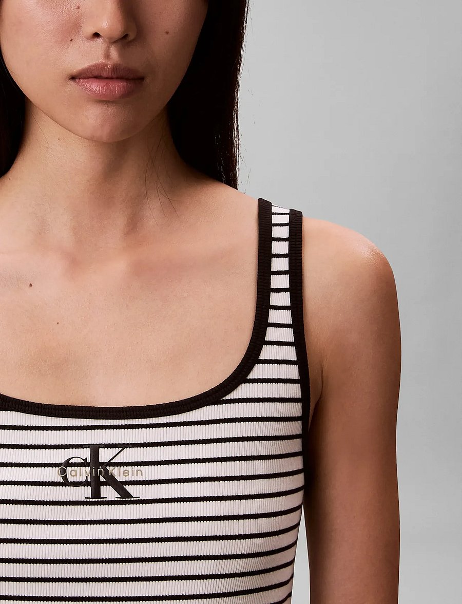 Calvin Klein Jeans - STRIPED MONOLOGO SCOOP NK RIB TA - tanktops - black stripe - 5