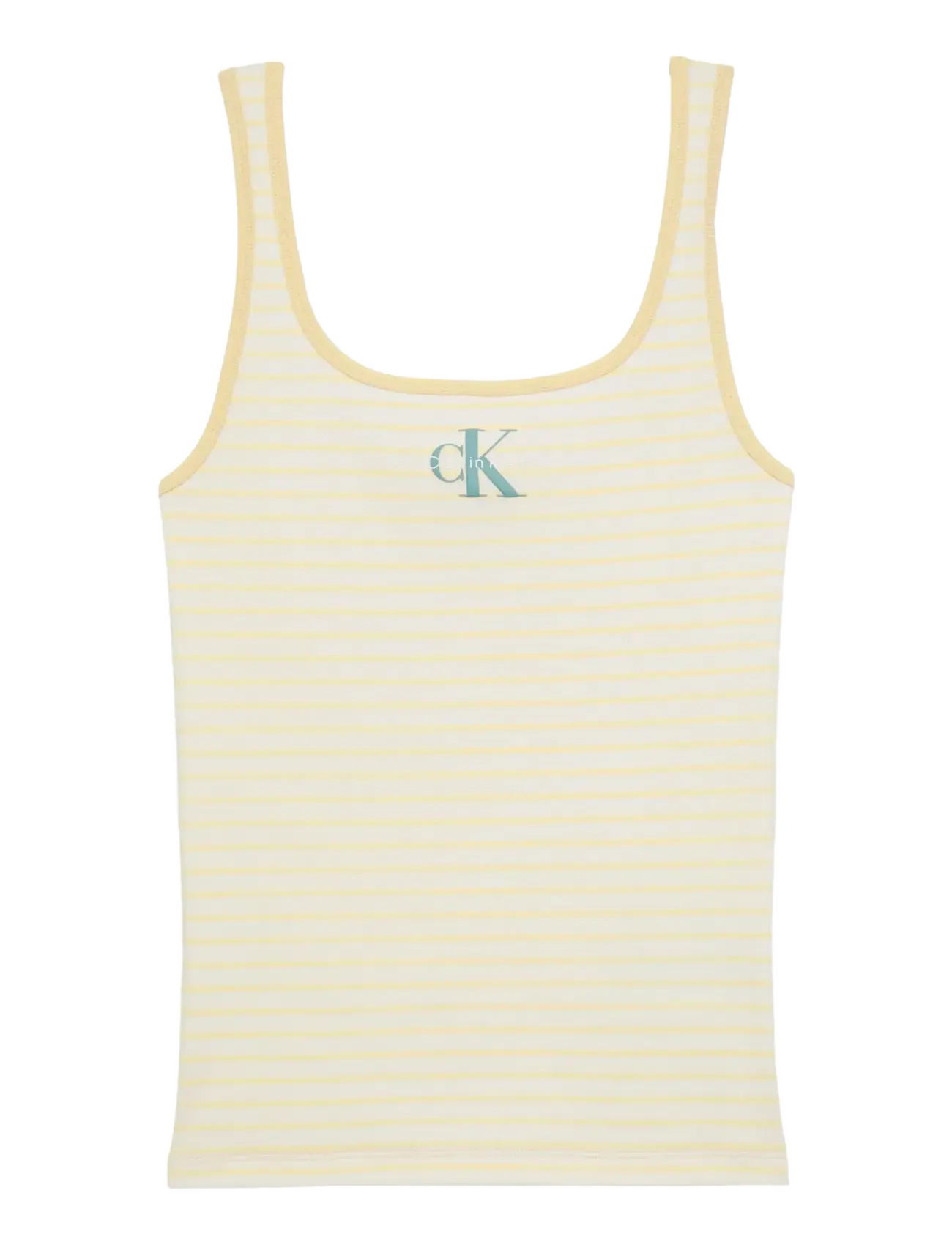 Calvin Klein Jeans STRIPED MONOLOGO SCOOP NK RIB TA - Kläder - FRENCH VANILLA STRIPE / yellow