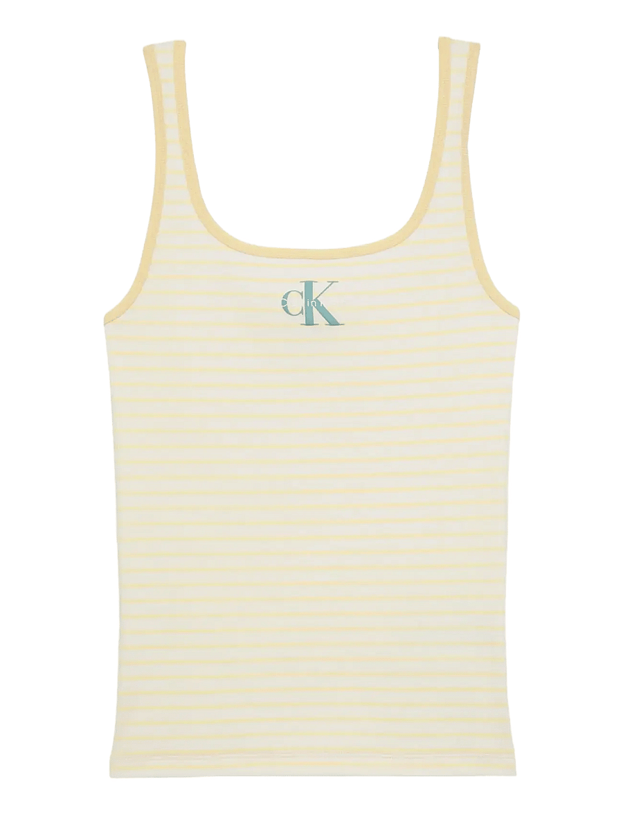 Calvin Klein Jeans - STRIPED MONOLOGO SCOOP NK RIB TA - tanktops - french vanilla stripe - 1