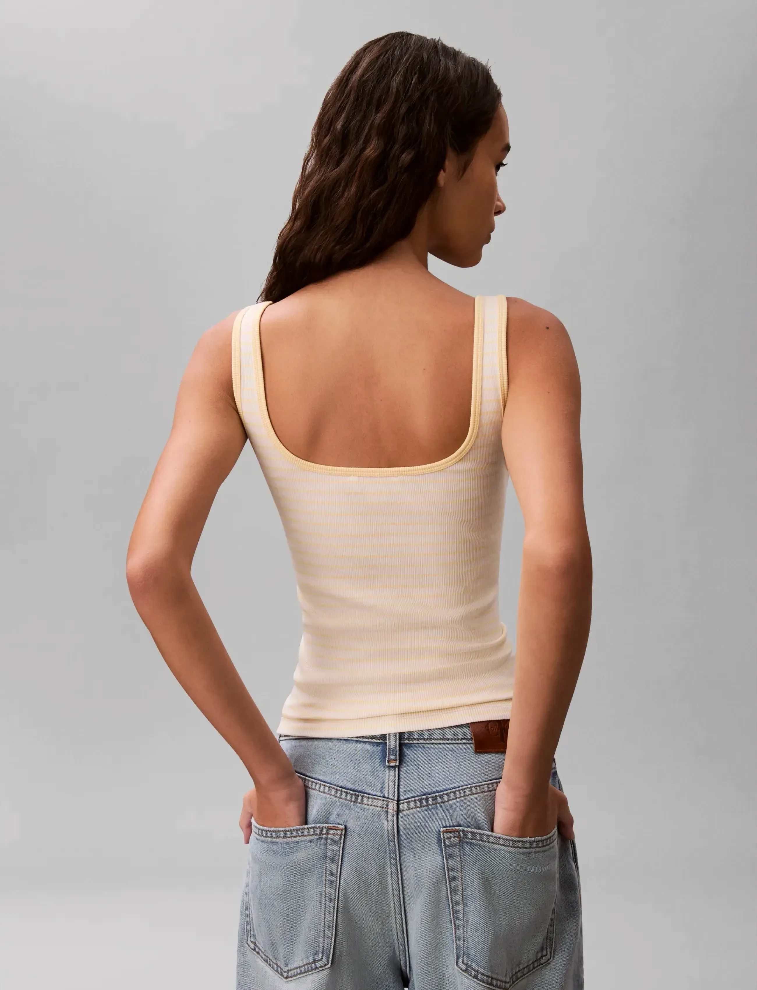 Calvin Klein Jeans - STRIPED MONOLOGO SCOOP NK RIB TA - tanktops - french vanilla stripe - 2