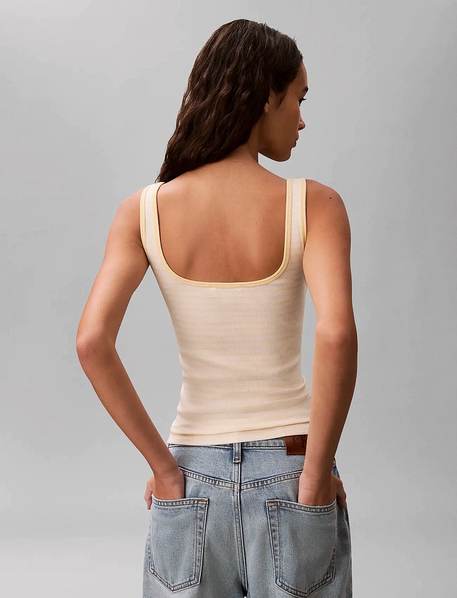 Calvin Klein Jeans - STRIPED MONOLOGO SCOOP NK RIB TA - tanktops - french vanilla stripe - 2