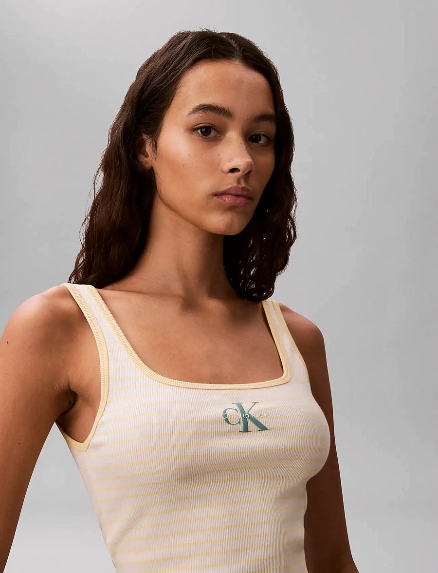 Calvin Klein Jeans - STRIPED MONOLOGO SCOOP NK RIB TA - tanktops - french vanilla stripe - 4