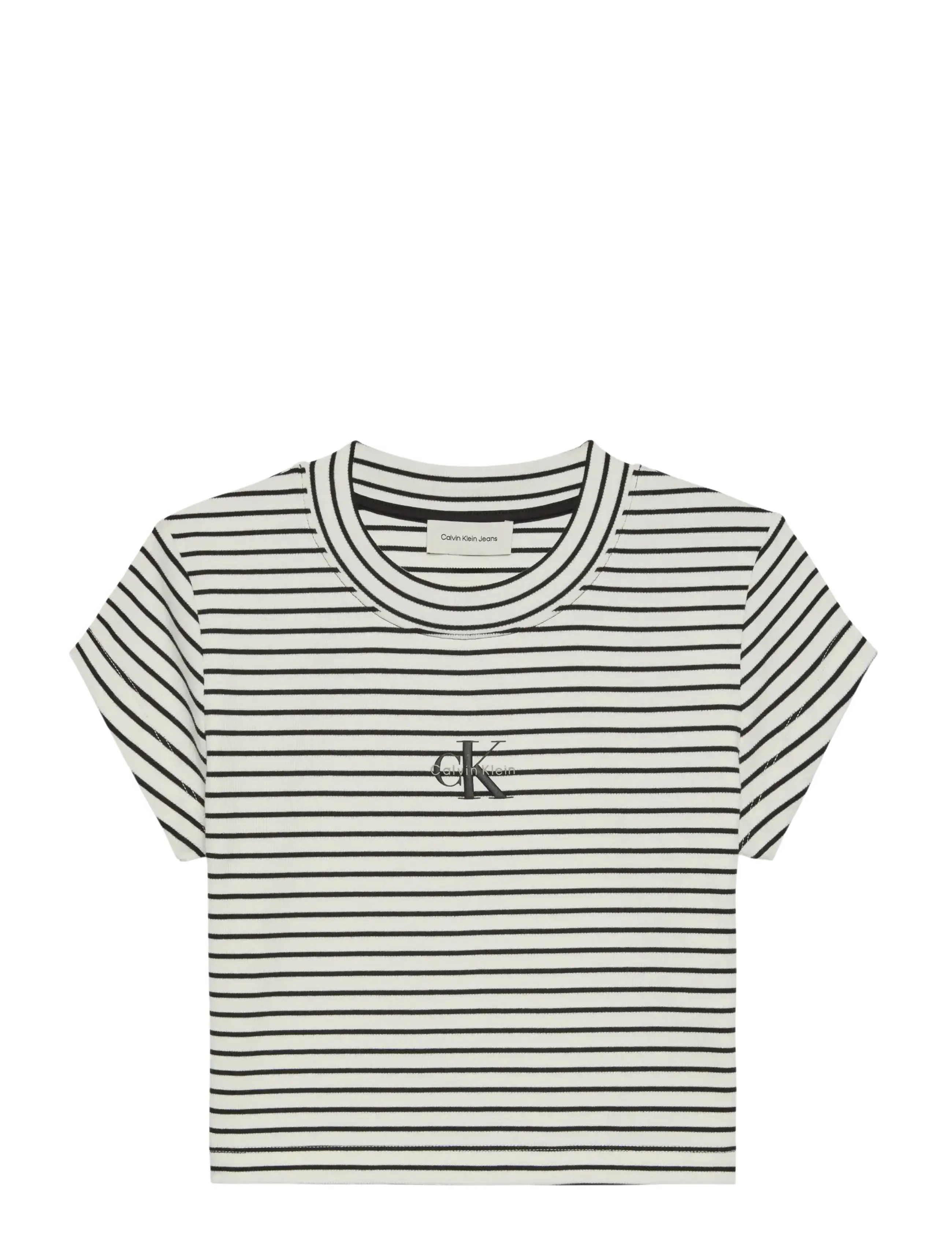 Calvin Klein Jeans STRIPED MONOLOGO BABY RIB TEE - Crop tops - CSW25S K004 3 BLACK / black
