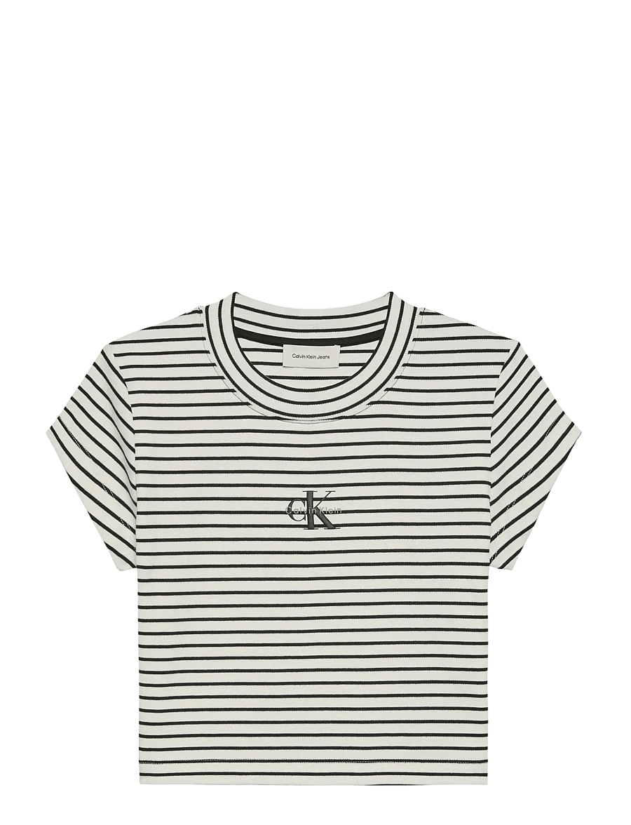Calvin Klein Jeans - STRIPED MONOLOGO BABY RIB TEE - crop tops - csw25s k004 3 black - 1