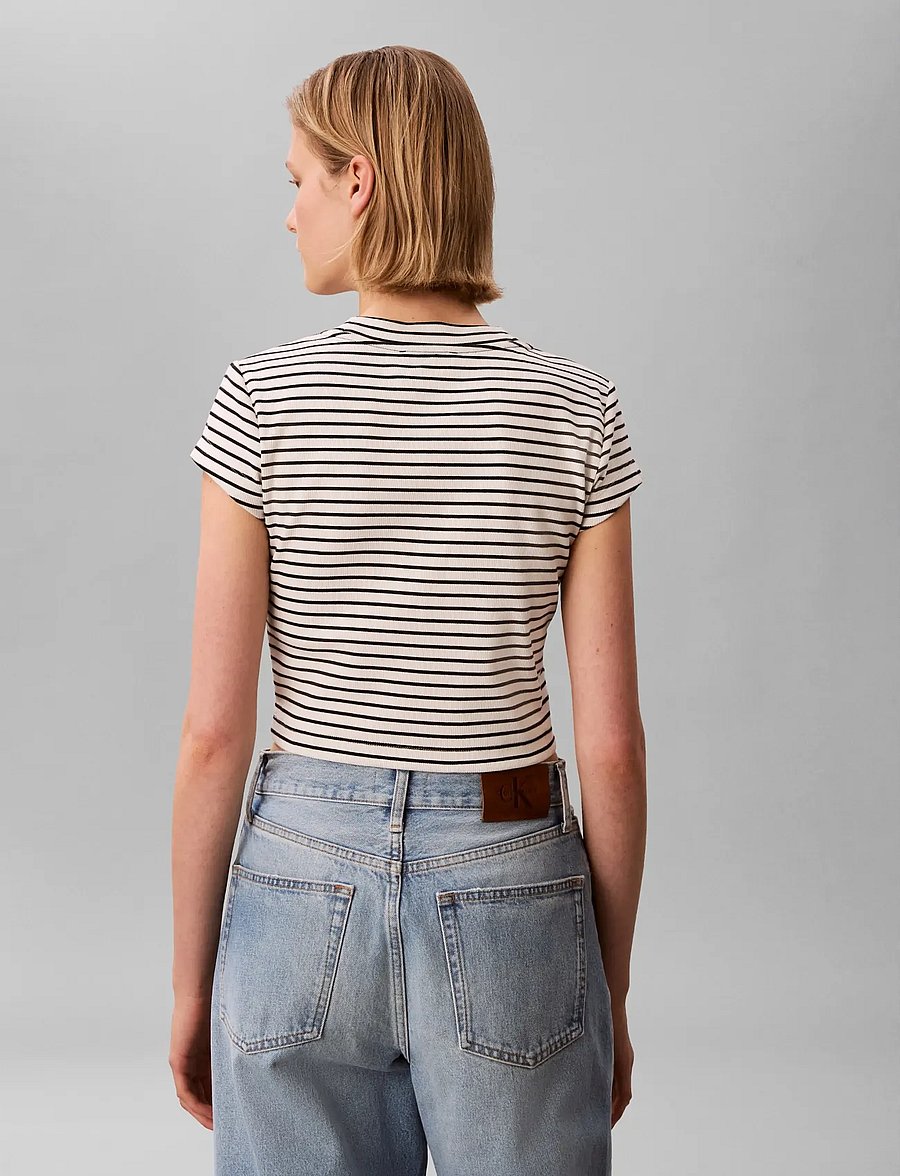Calvin Klein Jeans - STRIPED MONOLOGO BABY RIB TEE - crop tops - csw25s k004 3 black - 2