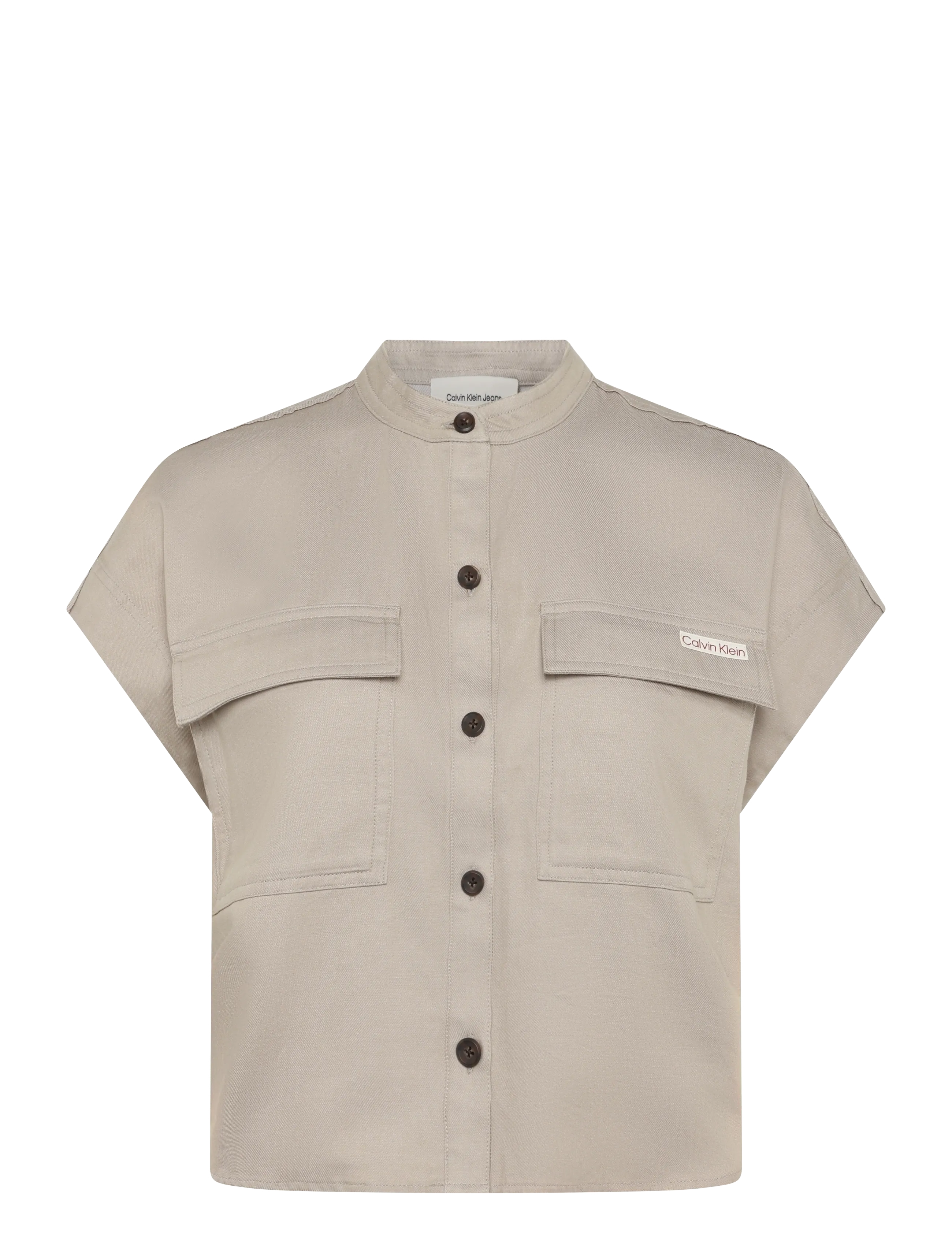 Calvin Klein Jeans FAUX DENIM SS RELAXED BLOUSE - Kurzärmlige Hemden - ROASTED CASHEW / beige