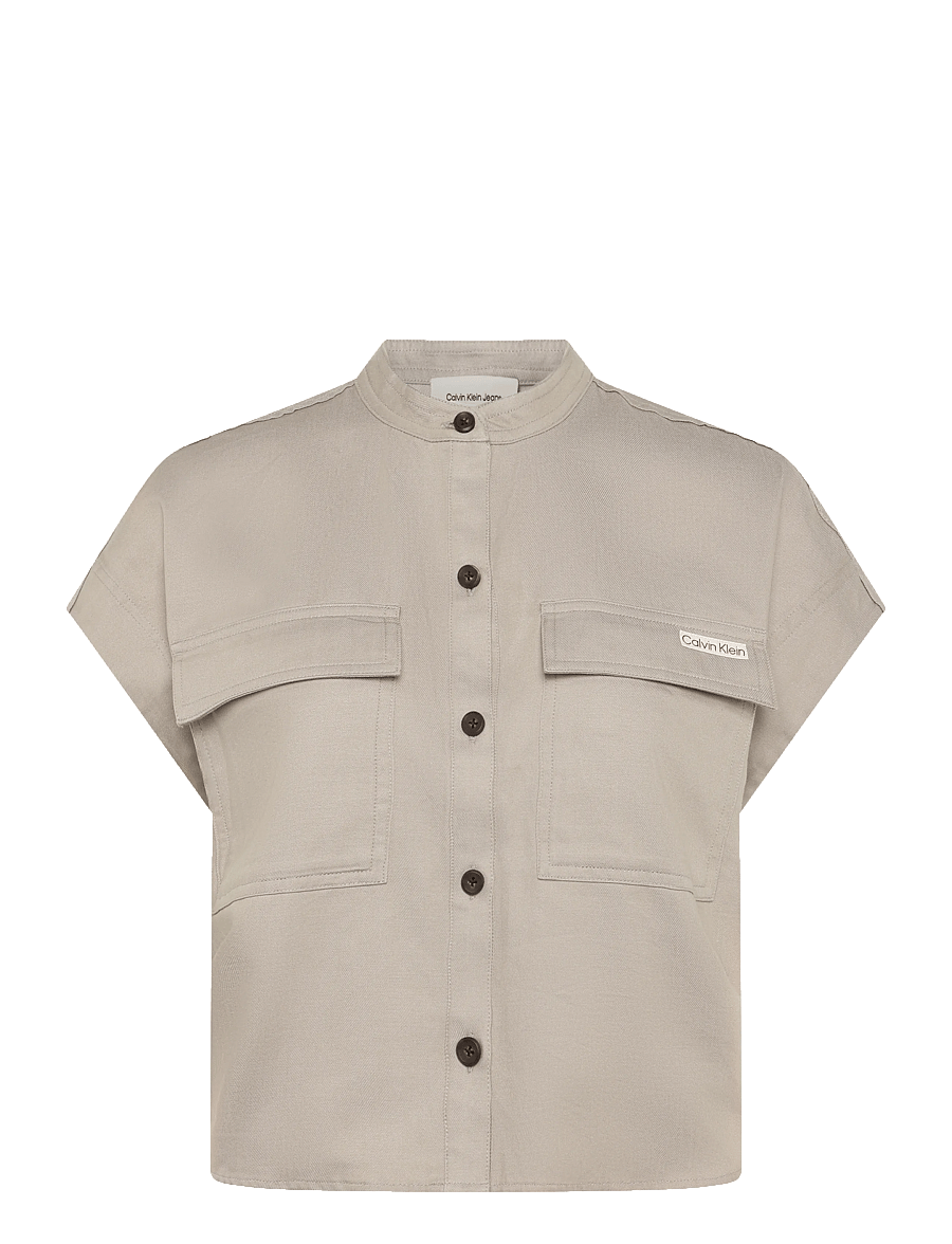 Calvin Klein Jeans - FAUX DENIM SS RELAXED BLOUSE - jeanshemden - roasted cashew - 0