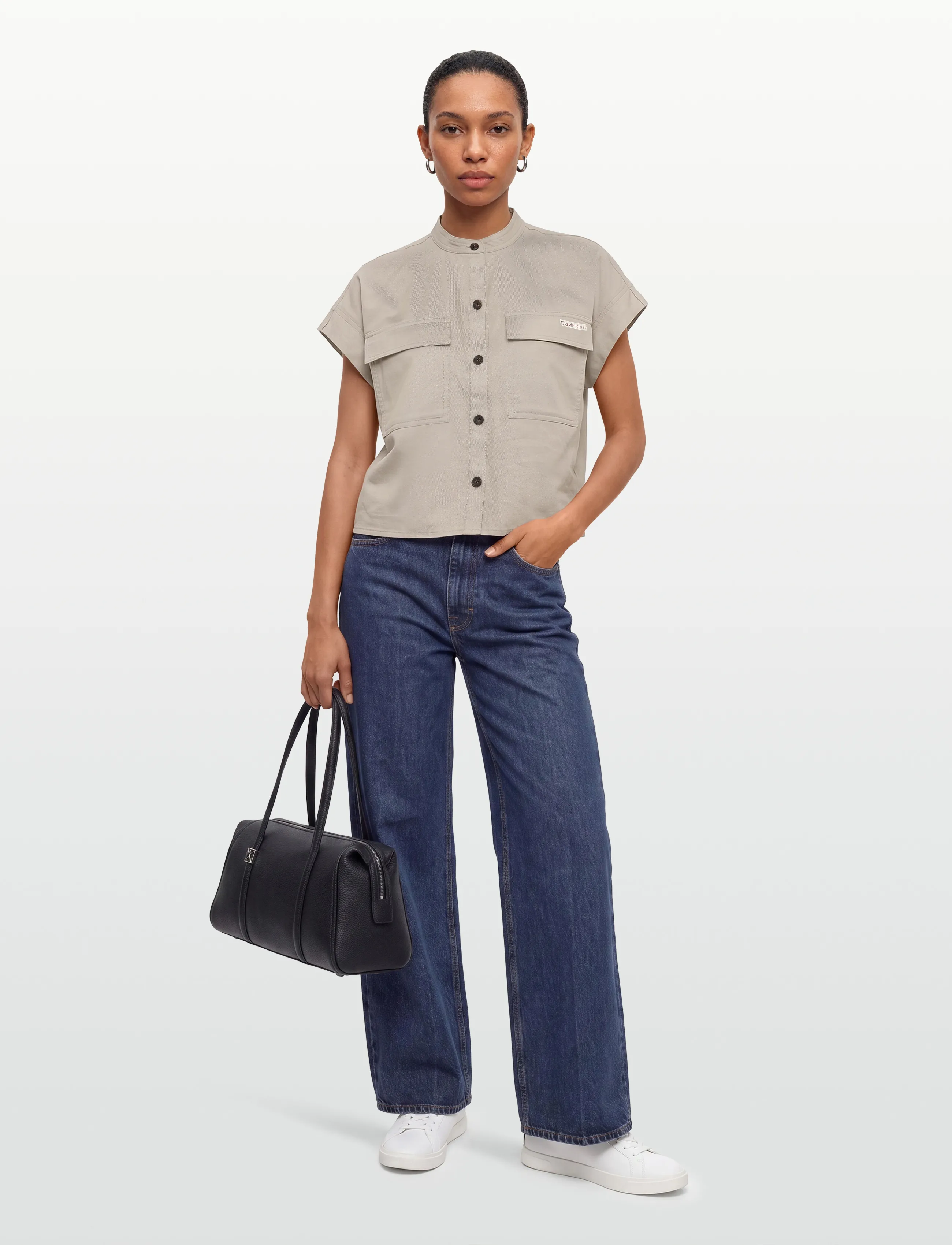Calvin Klein Jeans FAUX DENIM SS RELAXED BLOUSE - Hemden - ROASTED CASHEW / beige