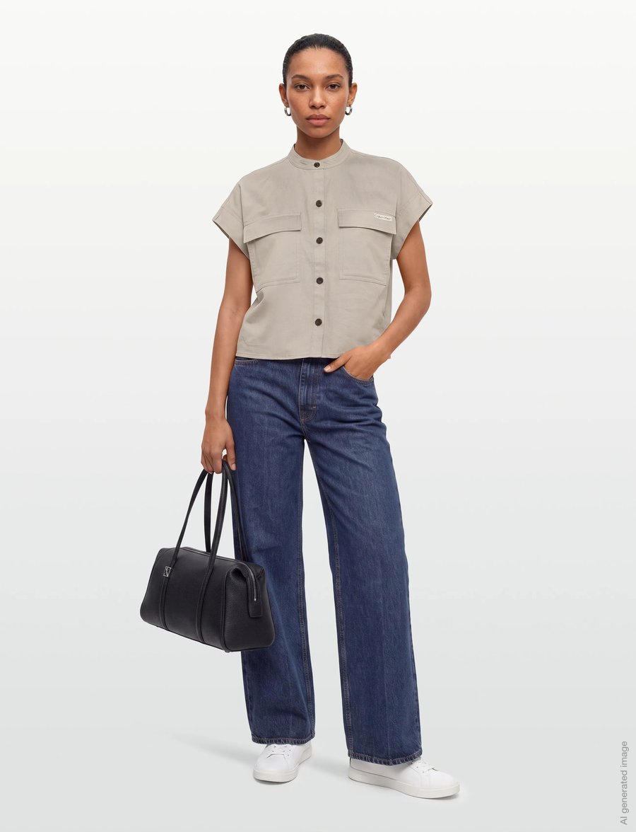 Calvin Klein Jeans - FAUX DENIM SS RELAXED BLOUSE - jeanshemden - roasted cashew - 0